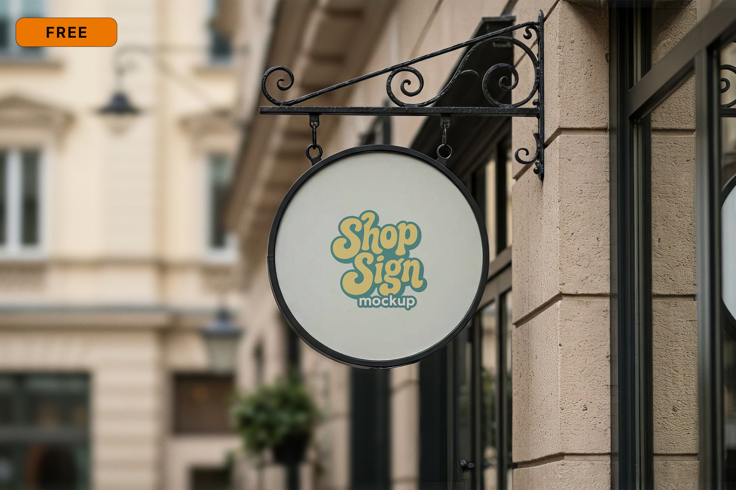 Free Hanging Shop Sign Mockup