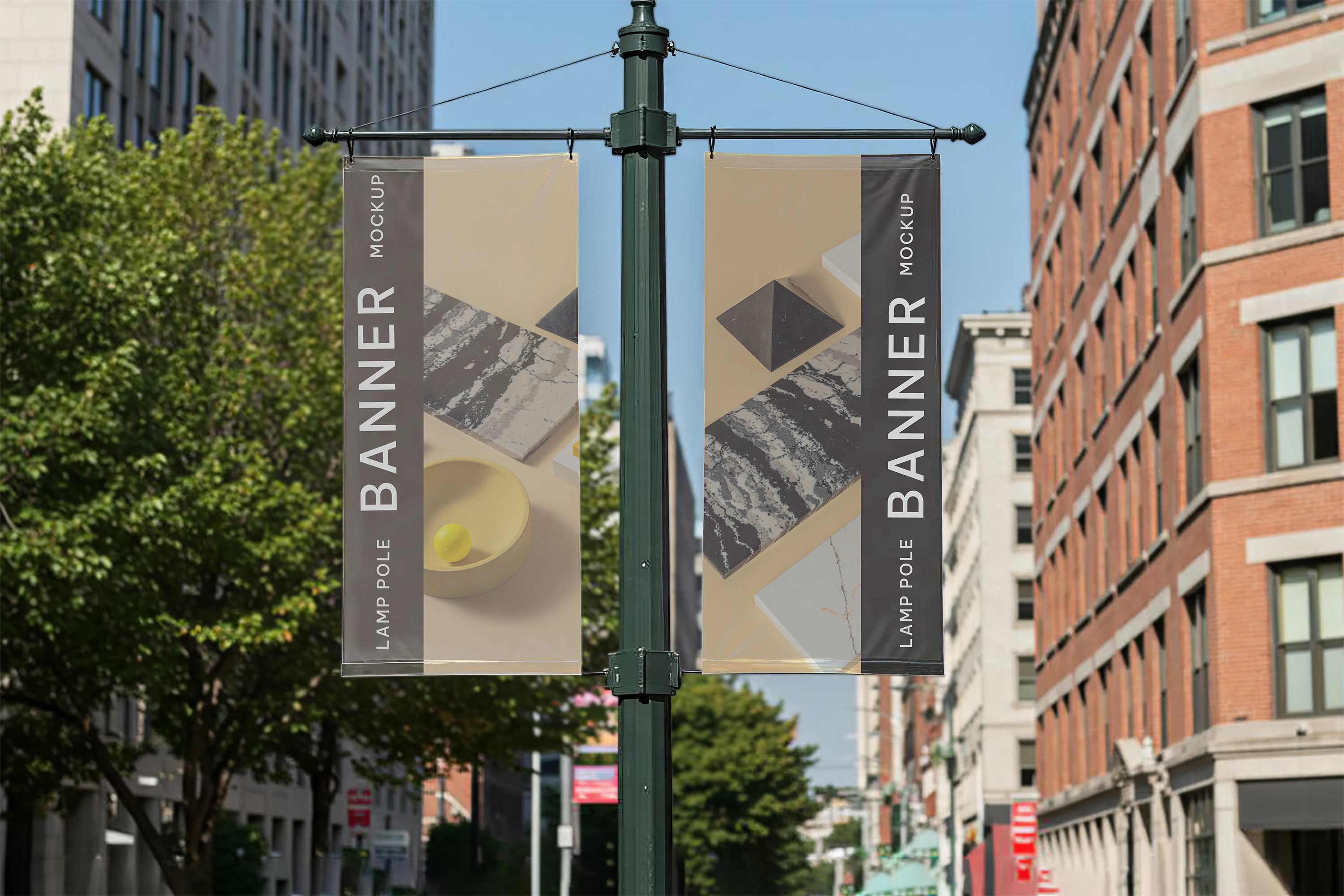 Free Street Lamp Pole Banner Mockup