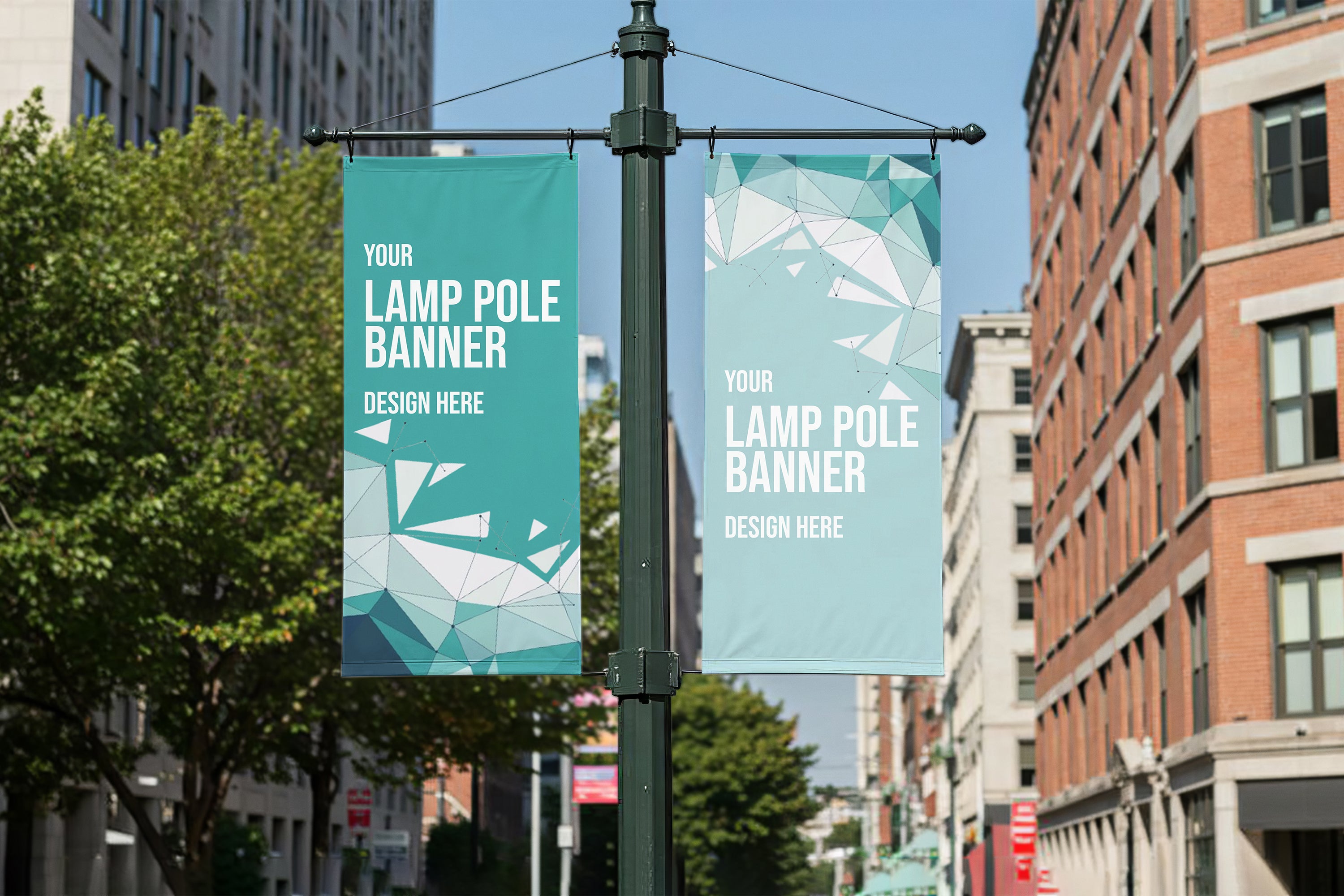 Free Street Lamp Pole Banner Mockup