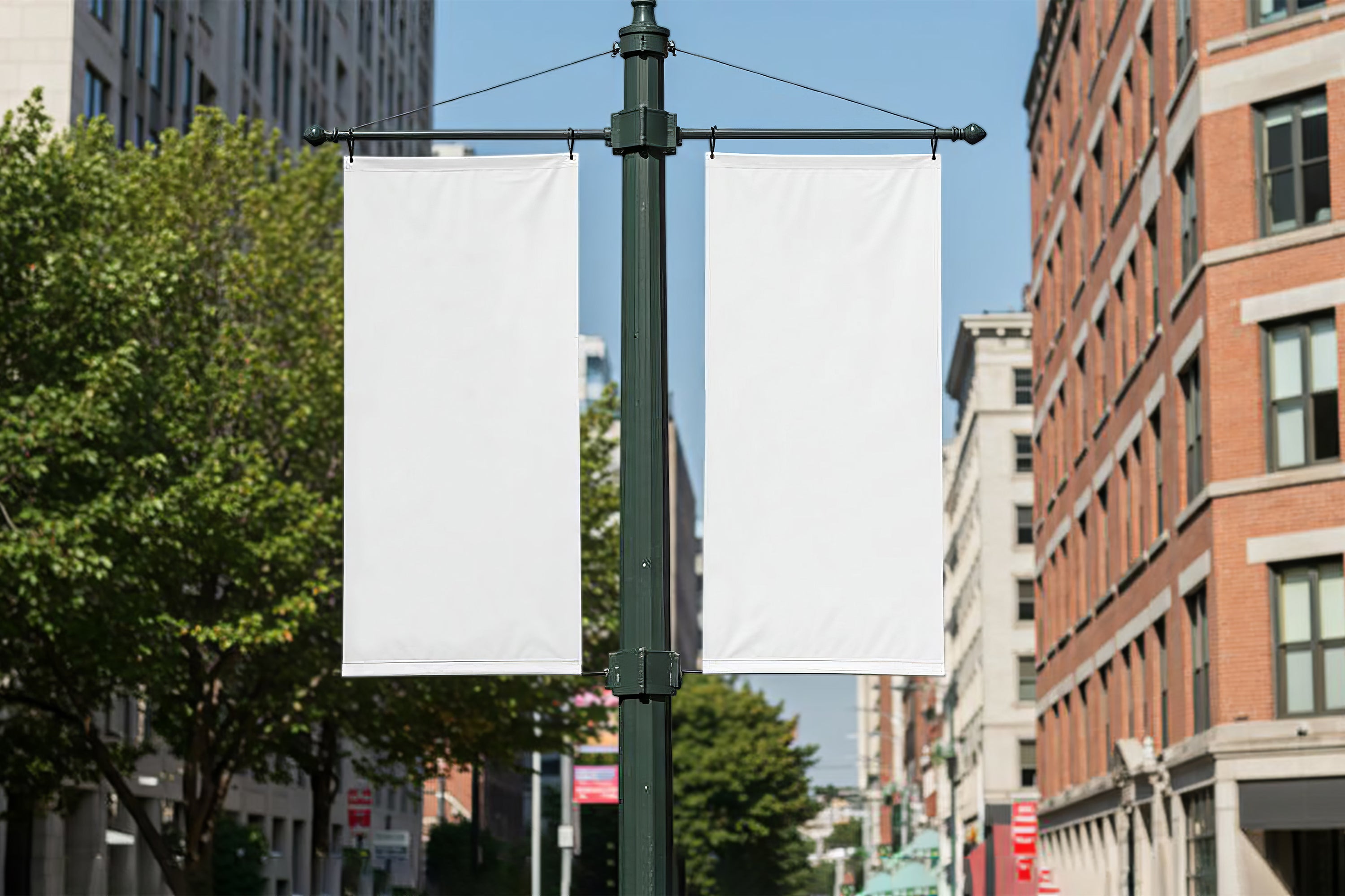 Free Street Lamp Pole Banner Mockup