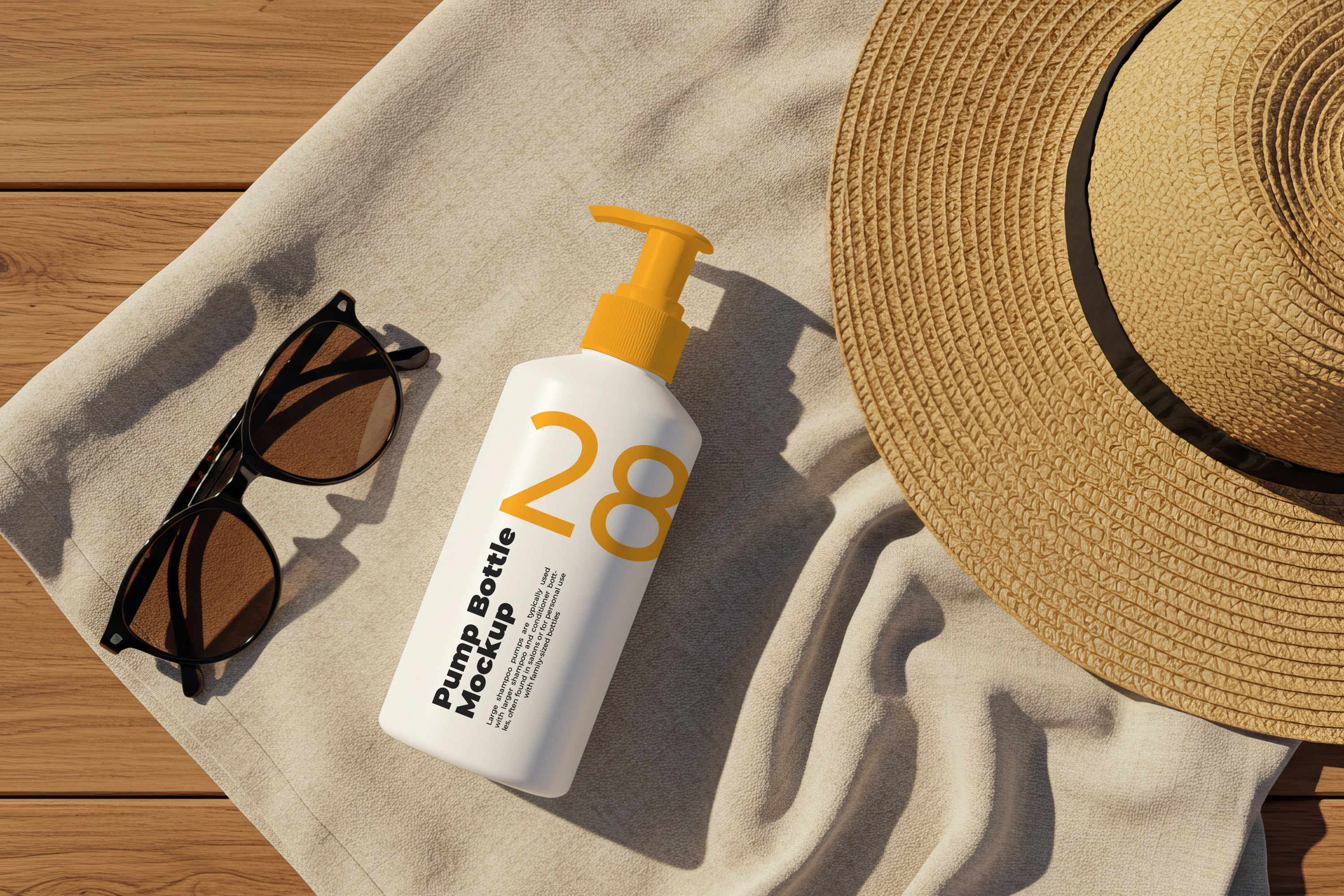 Free Pump Shampoo on White Towel Mockup