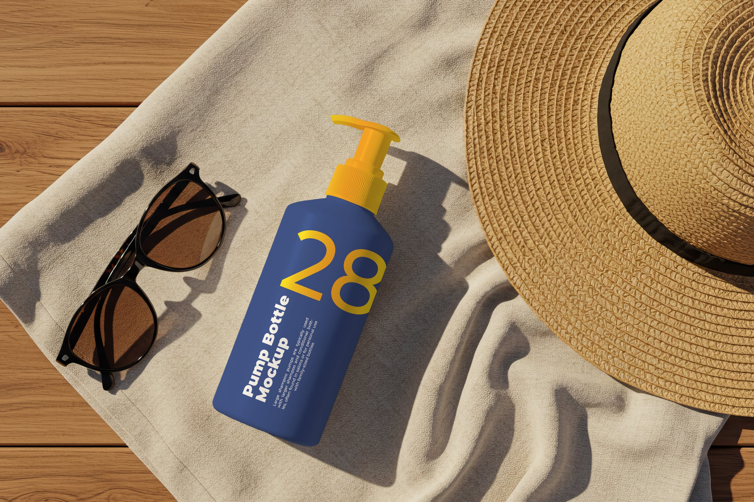 Free Pump Shampoo on White Towel Mockup
