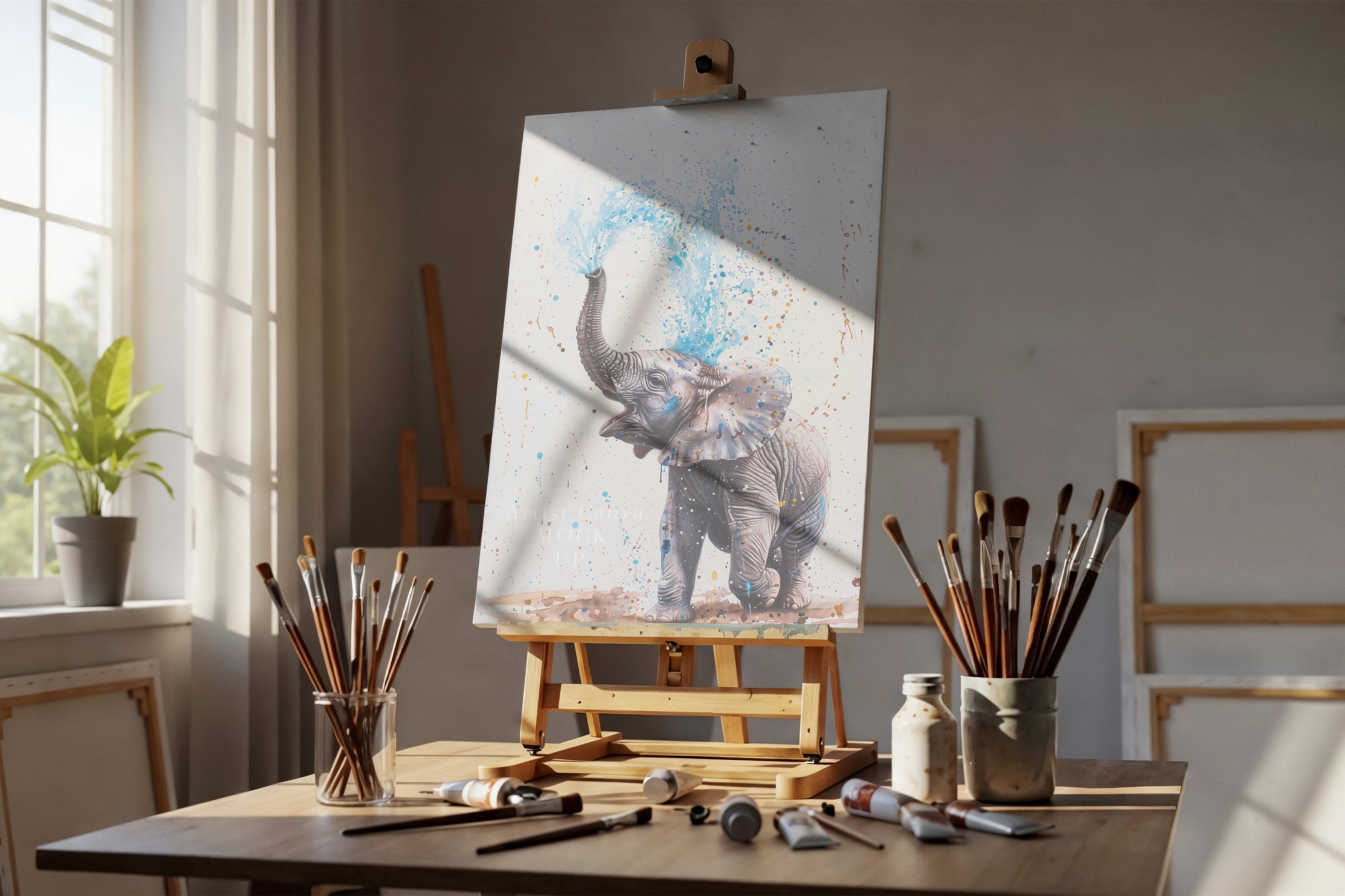 Free Blank Canva in Artist Studio Mockup