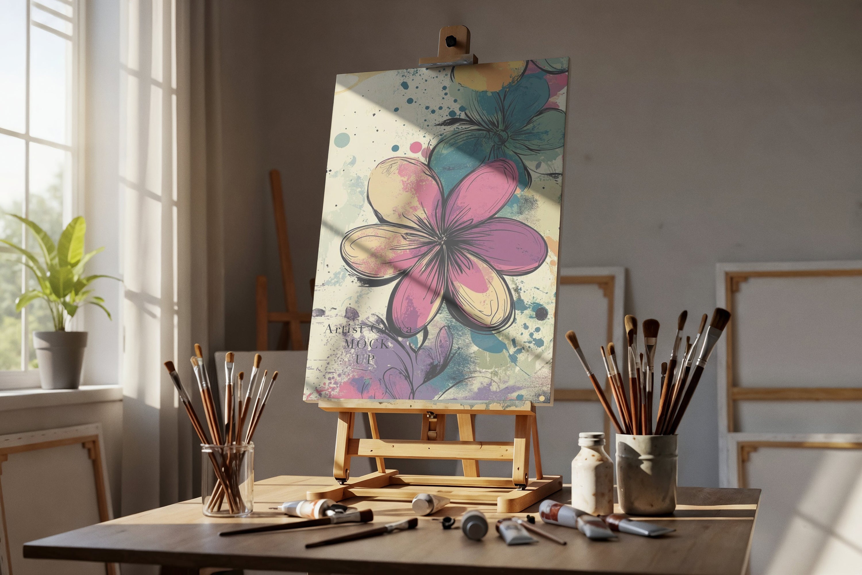 Free Blank Canva in Artist Studio Mockup