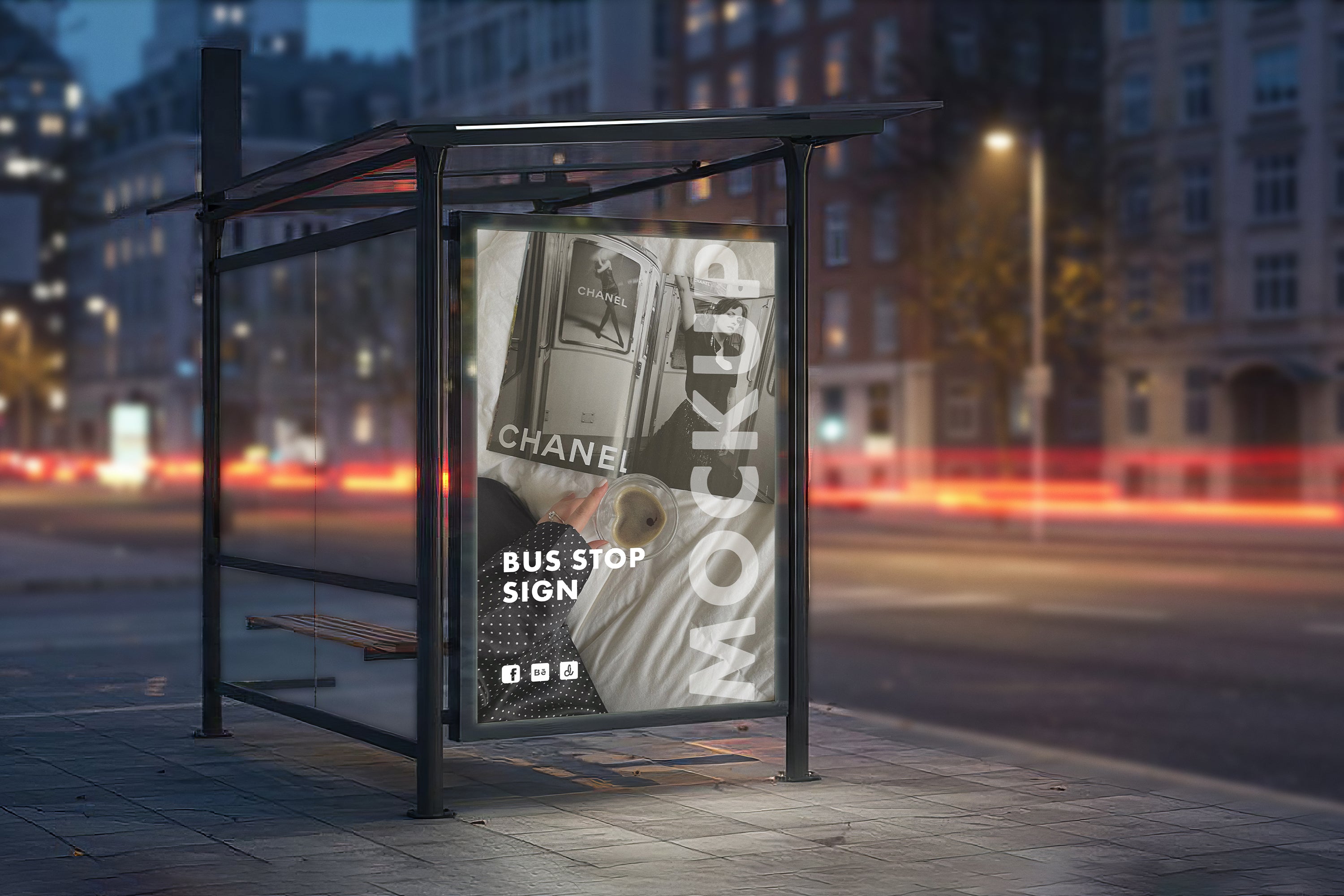 Free Bus Stop Poster Advertisement Mockup