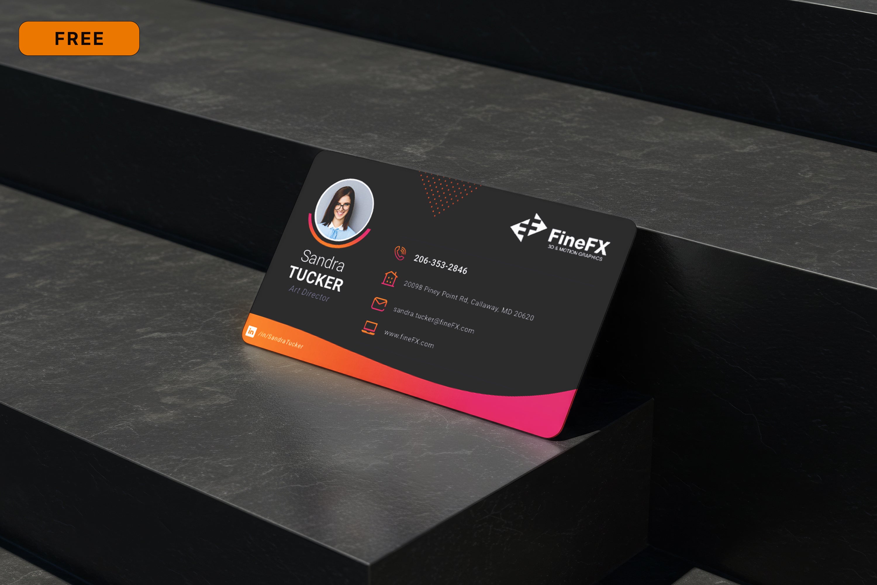 Free Business Card on Dark Steps Mockup