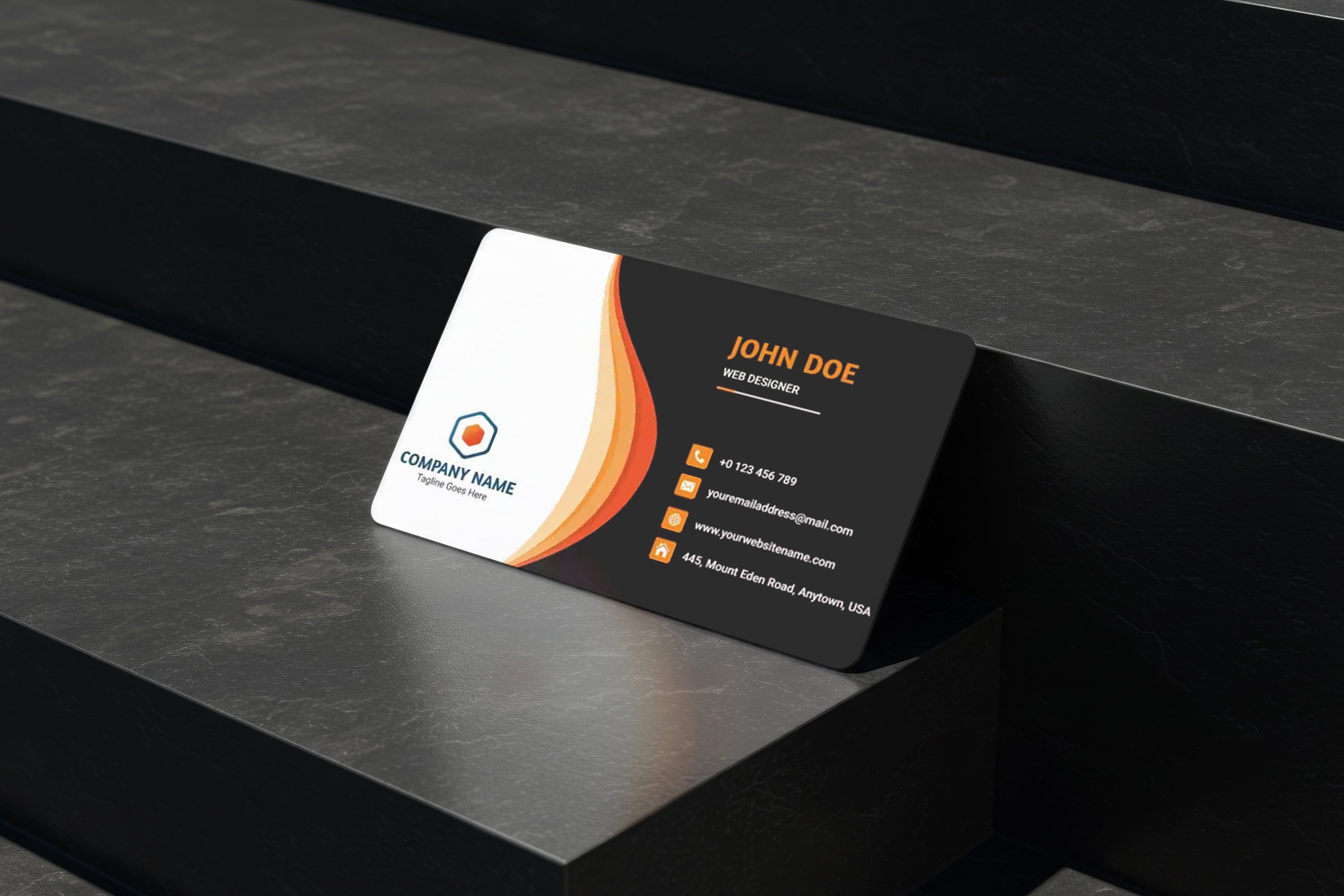 Free Business Card on Dark Steps Mockup