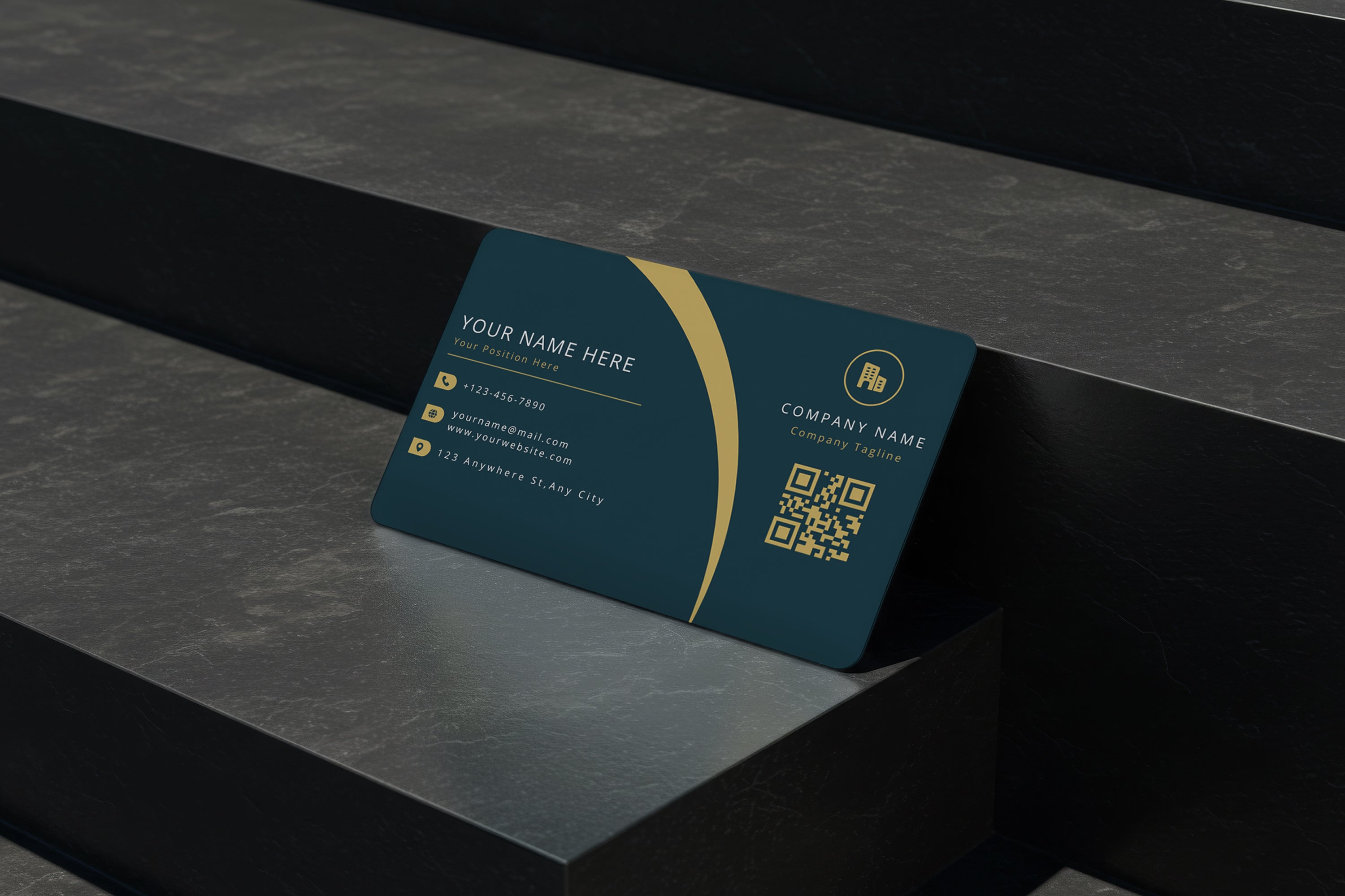 Free Business Card on Dark Steps Mockup