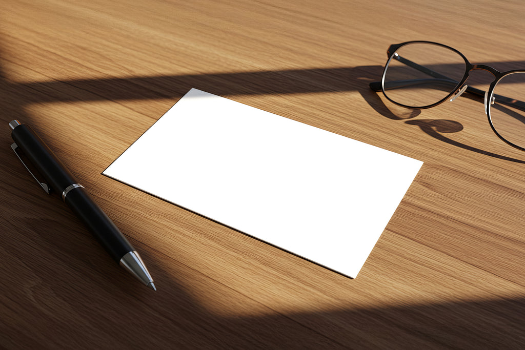 Free Business Card on Wooden Desk Mockup
