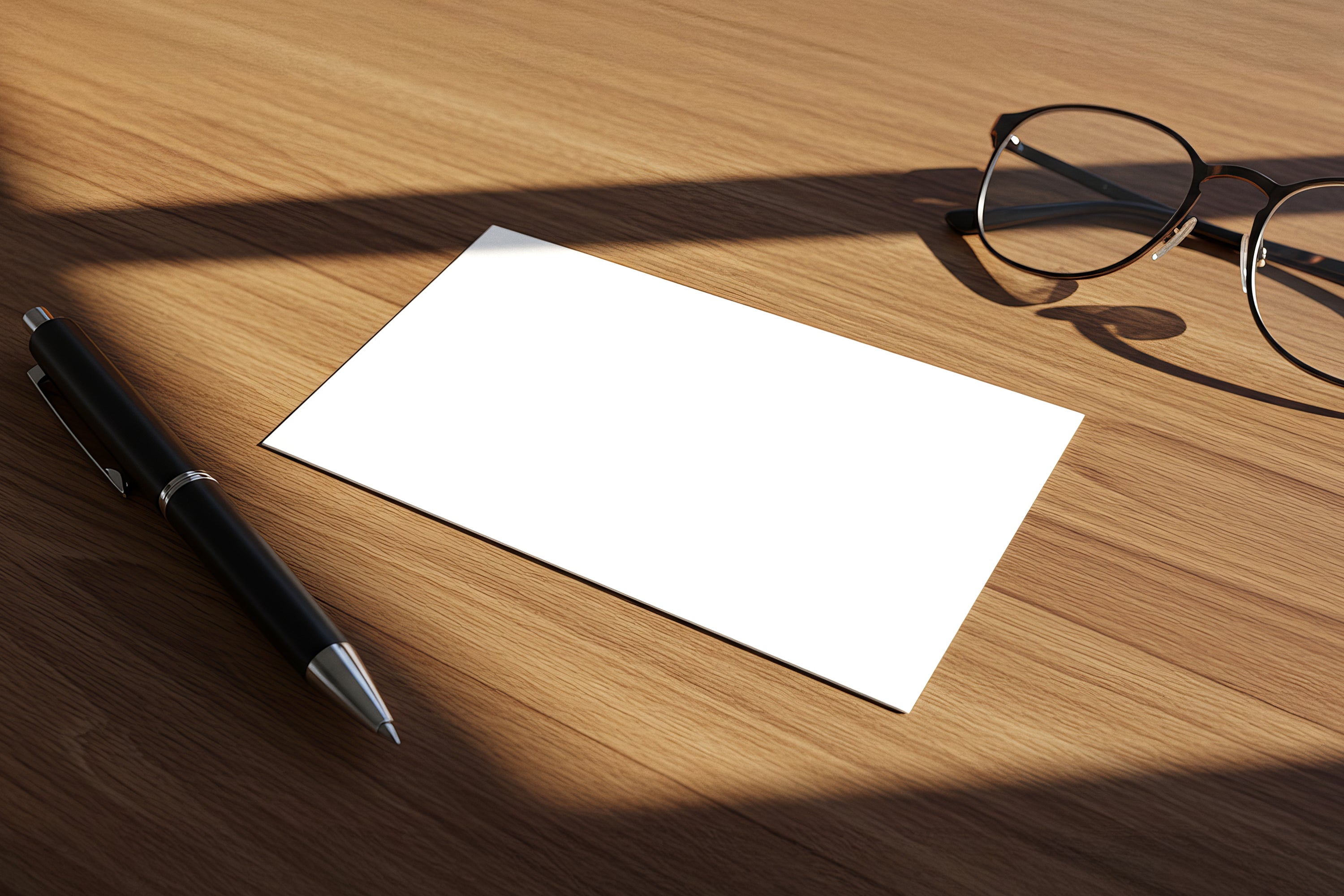 Free Business Card on Wooden Desk Mockup