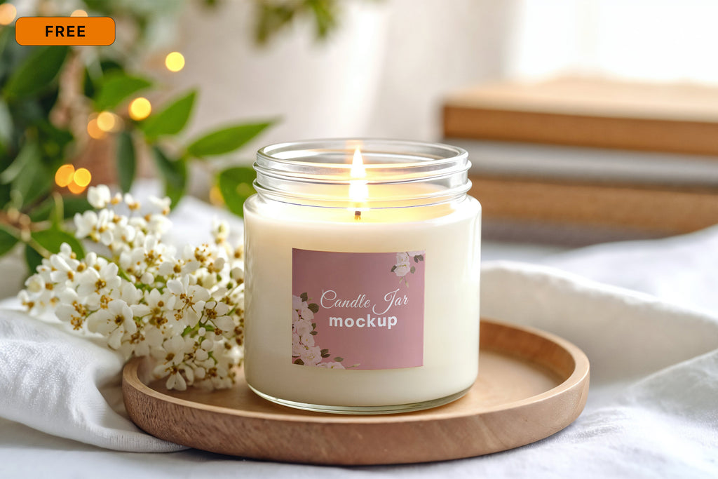 Free Candle Jar with Decor Mockup