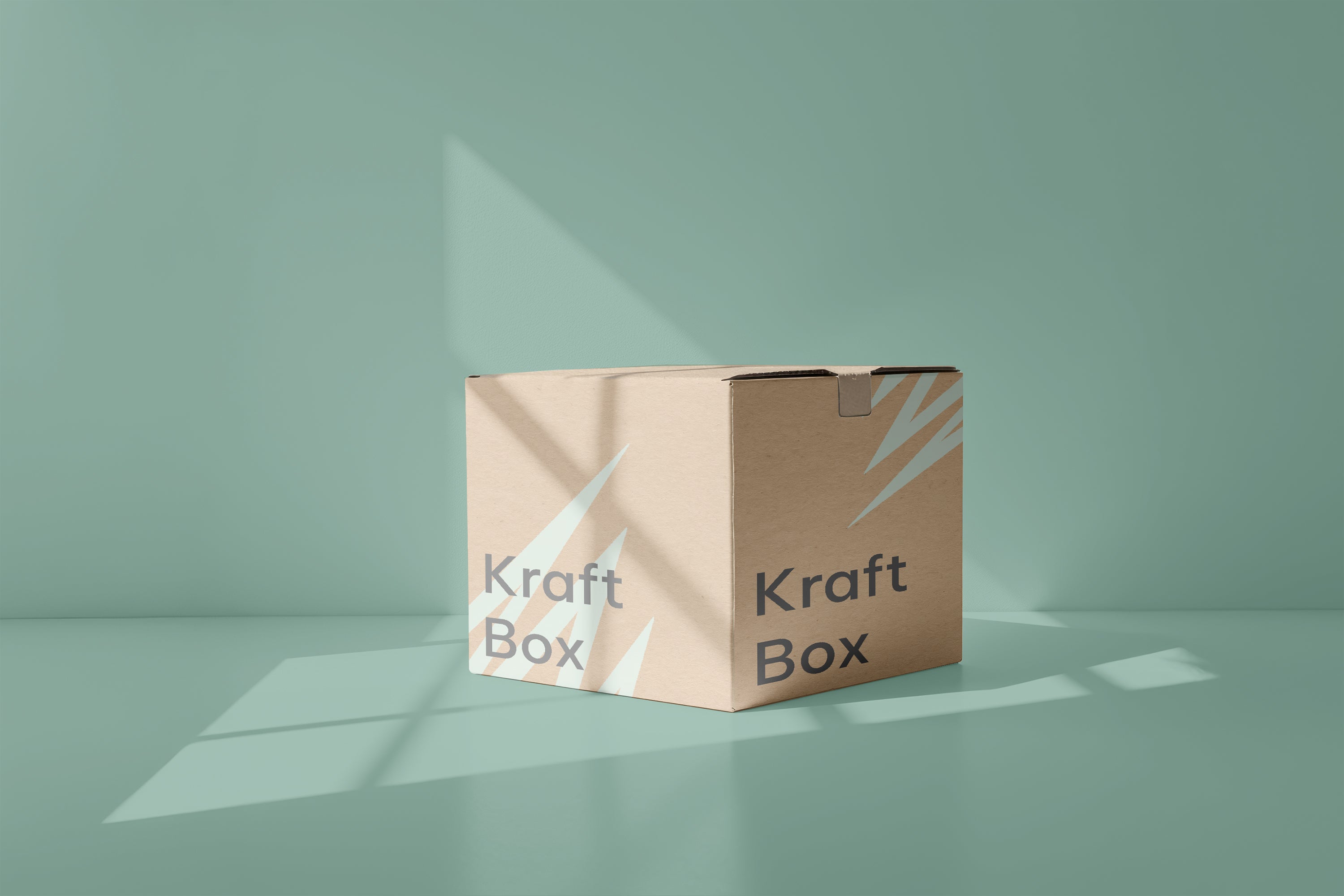 Free cardboard box mockup with kraft texture and window shadows