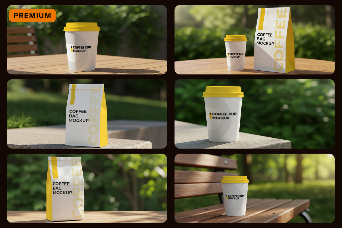 Premium Coffee Cup & Bag Mockups Bundle