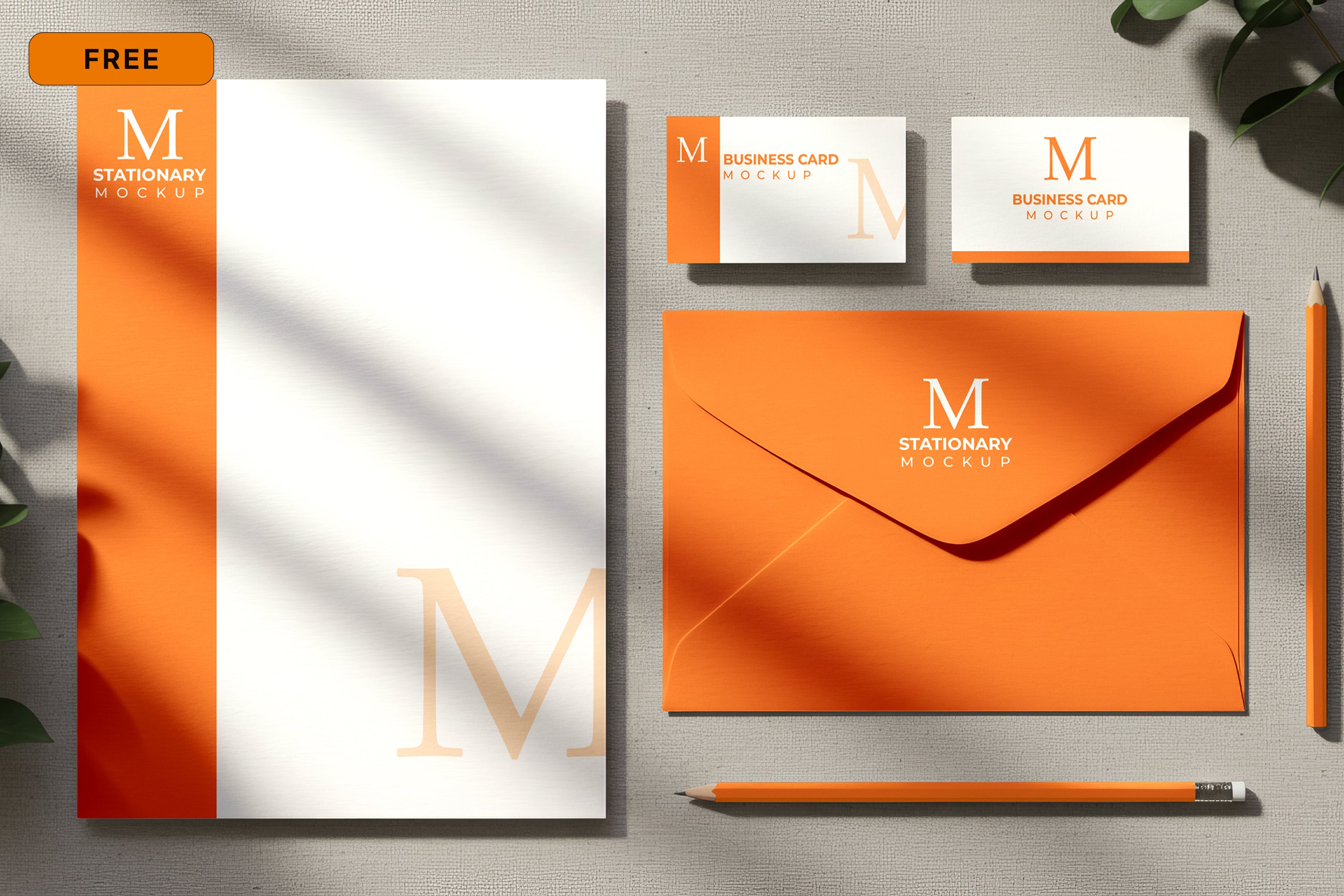 Free Complete Stationery Set Arrangement Mockup