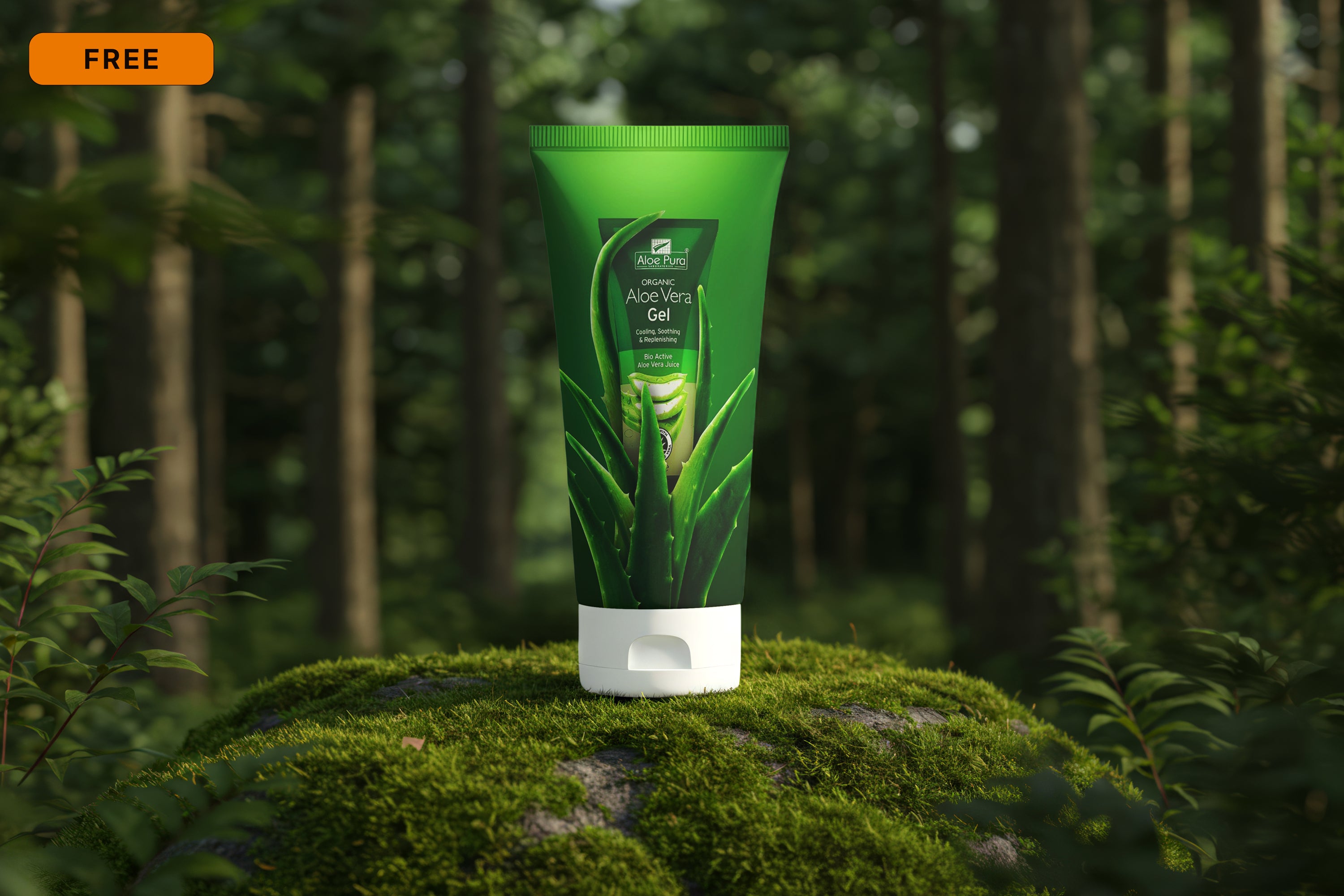 Free Cosmetic Tube in Forest Mockup