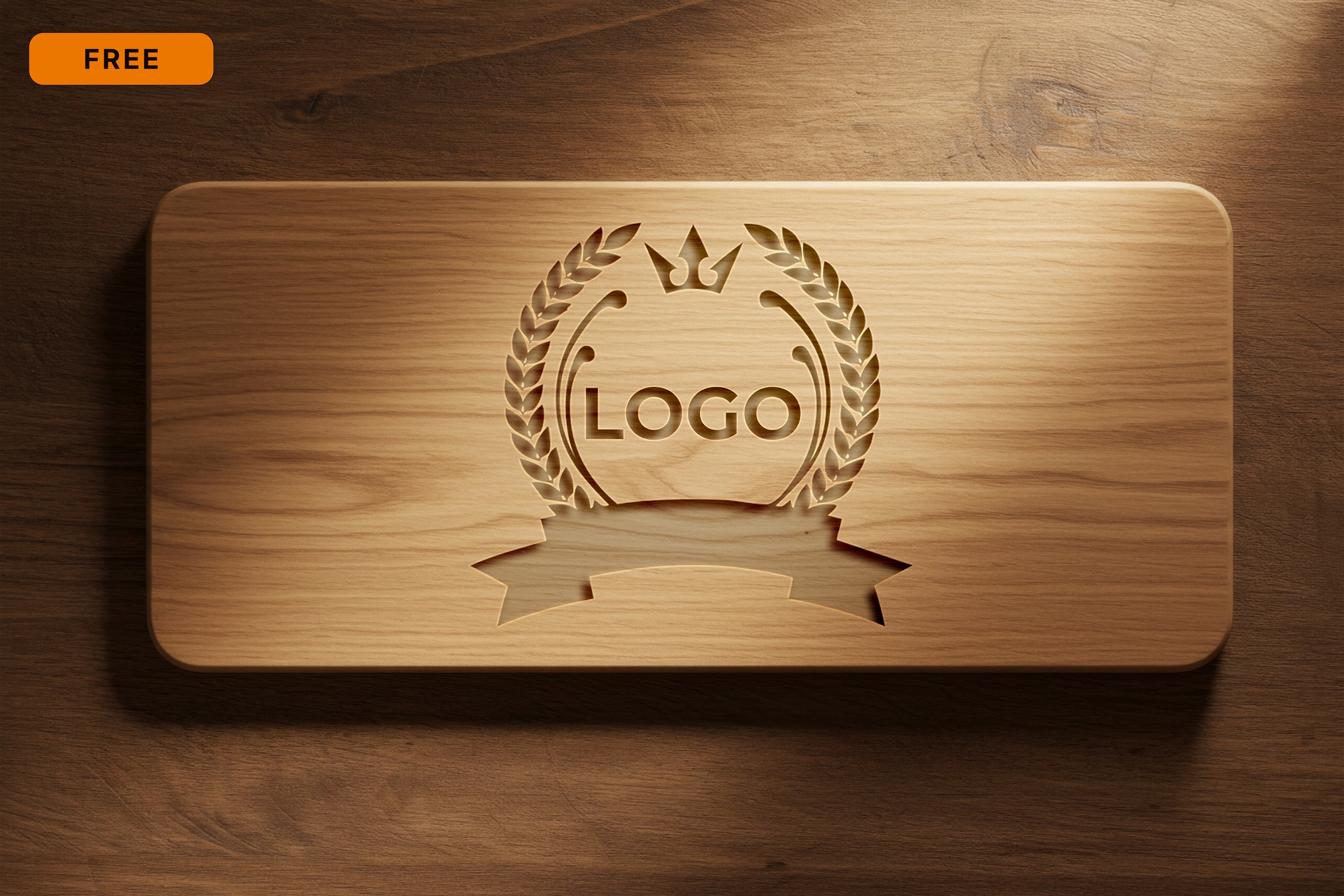 Free Engraved Logo on Wood Mockup