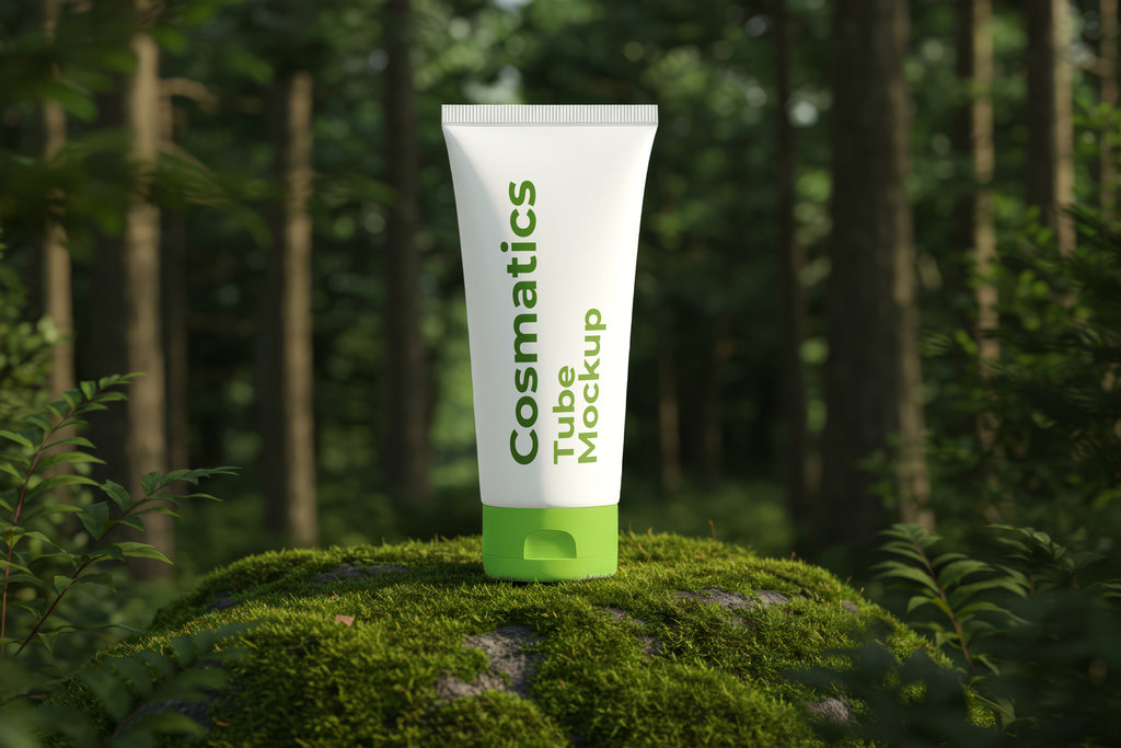 Free Cosmetic Tube in Forest Mockup