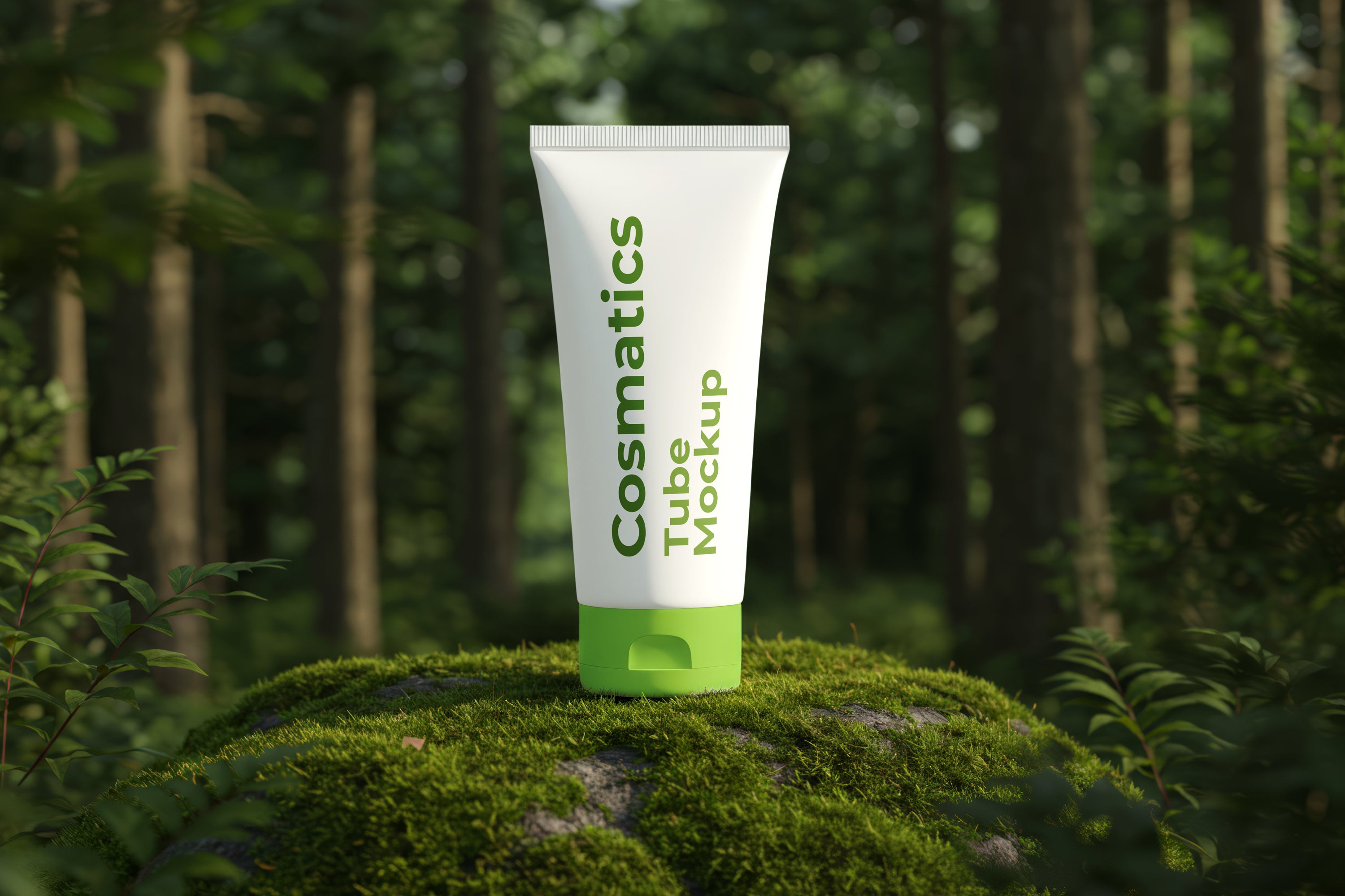 Free Cosmetic Tube in Forest Mockup