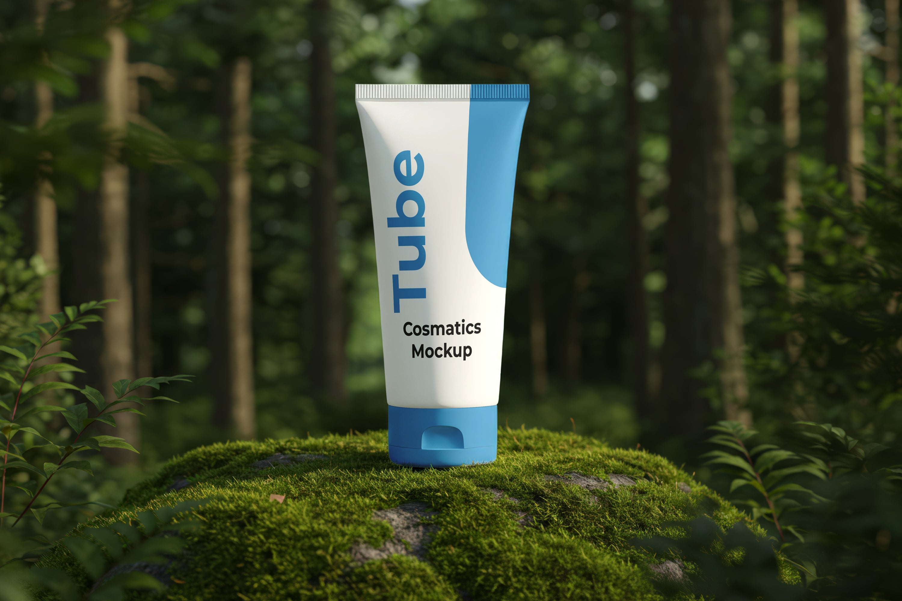 Free Cosmetic Tube in Forest Mockup