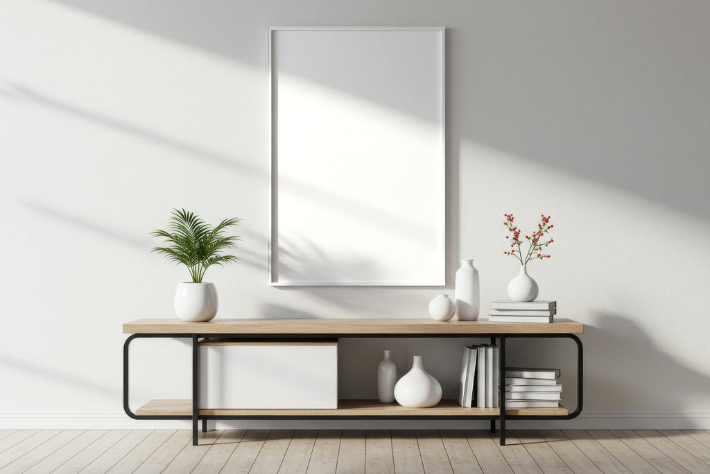 Free Poster Frame on Wall Mockup