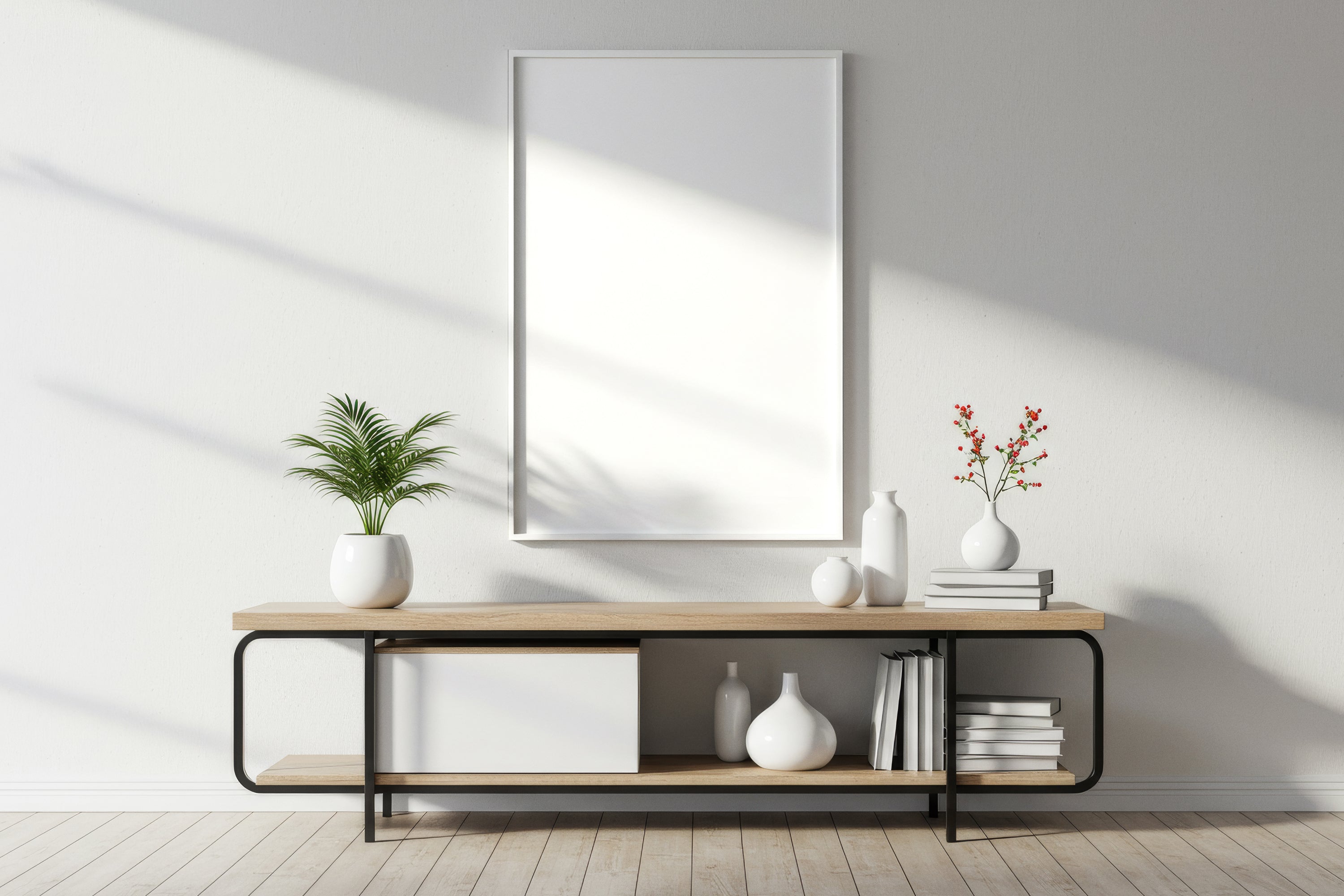 Free Poster Frame on Wall Mockup