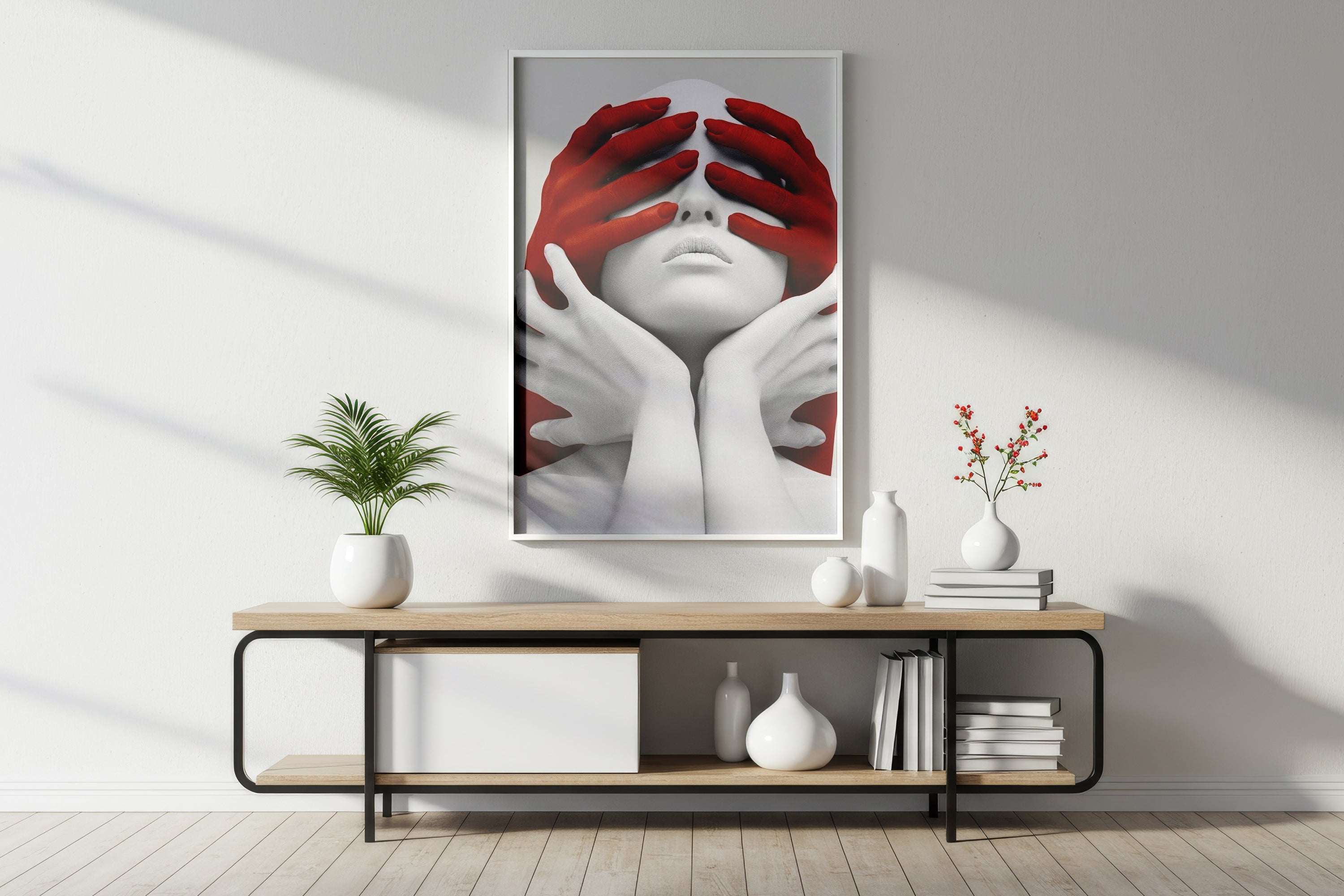 Free Poster Frame on Wall Mockup