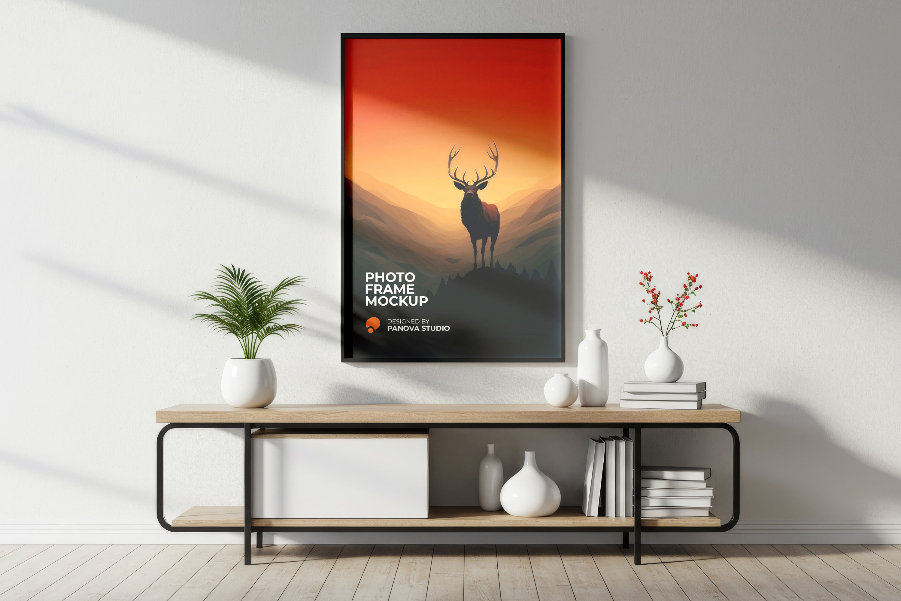 Free Poster Frame on Wall Mockup