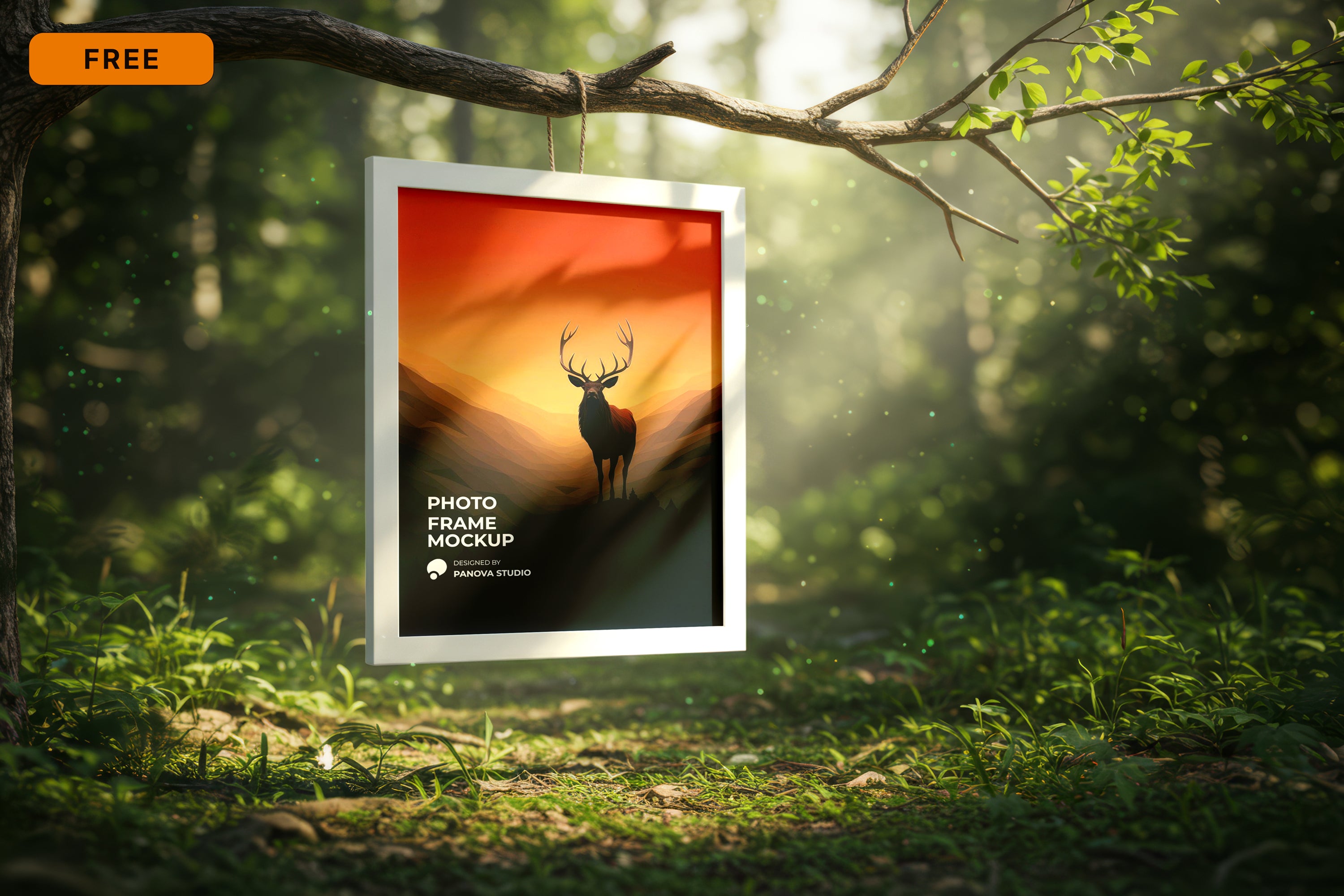 Free Frame in Forest Clearing Mockup
