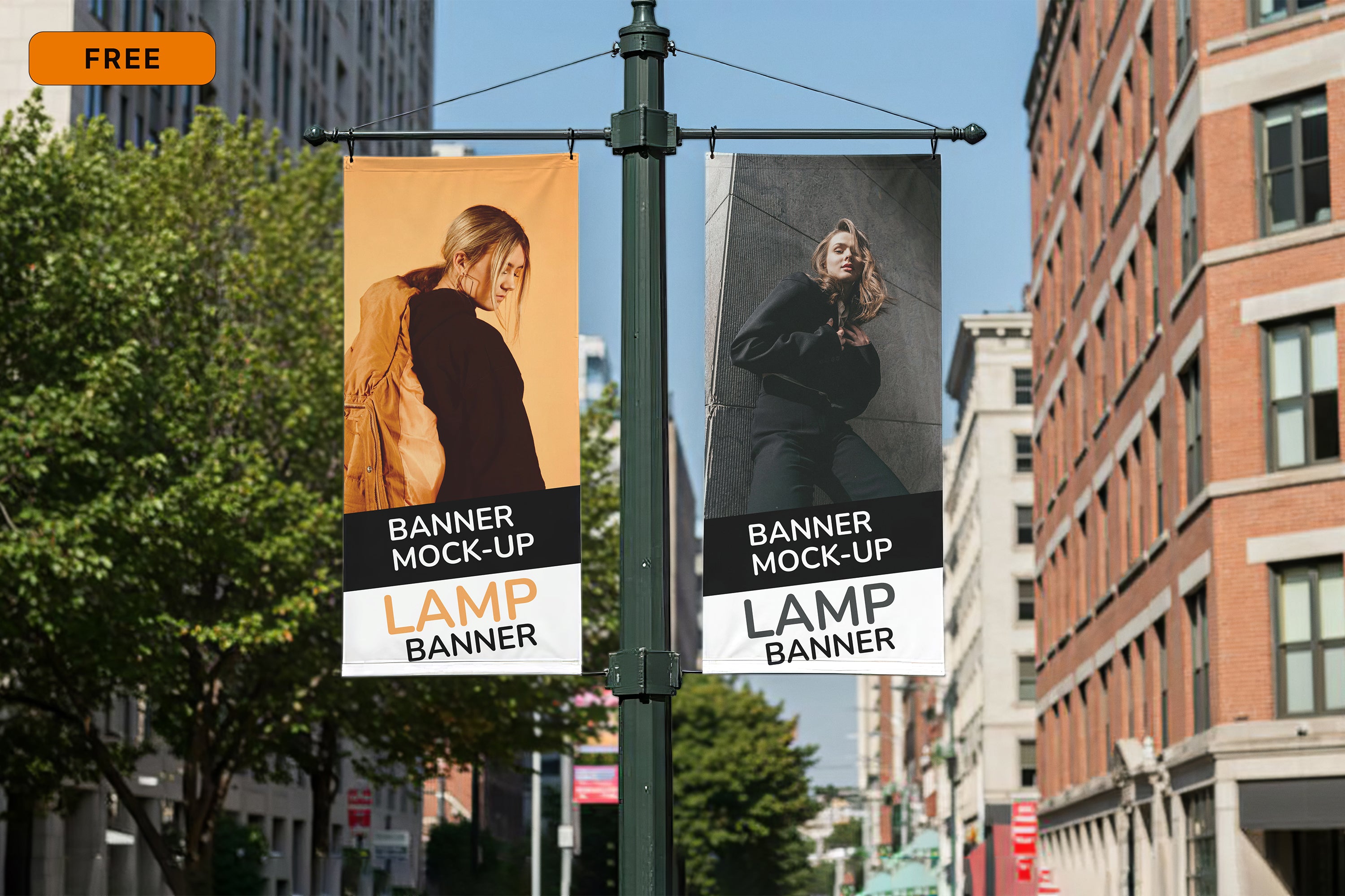 Free Street Lamp Pole Banner Mockup