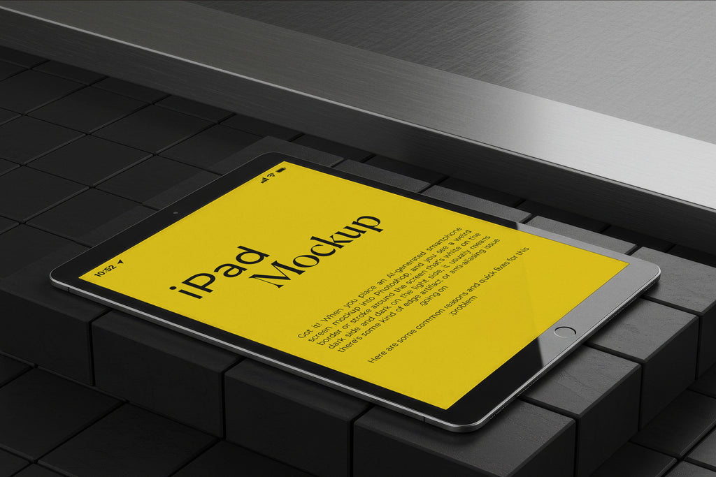 iPad Lying Flat on Dark Box Mockup