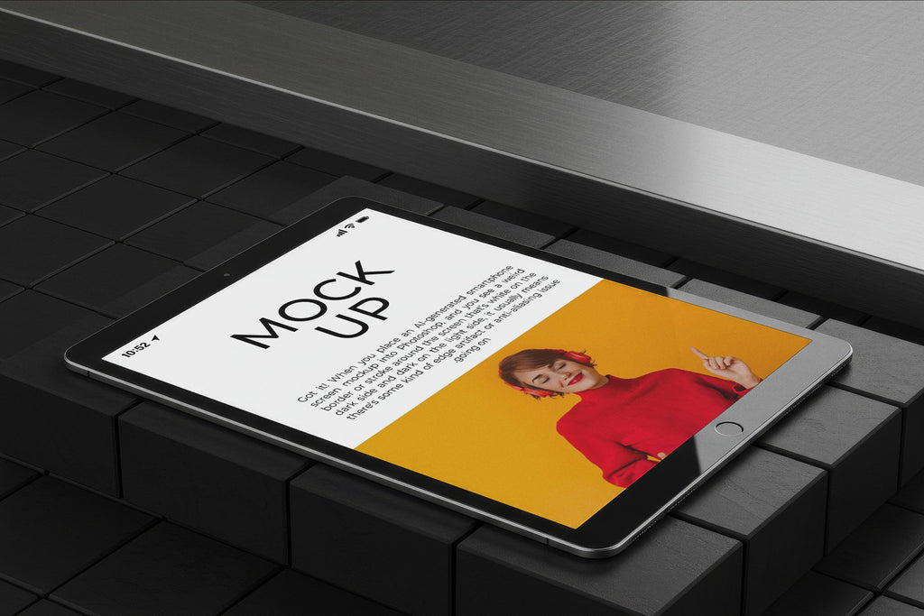 iPad Lying Flat on Dark Box Mockup