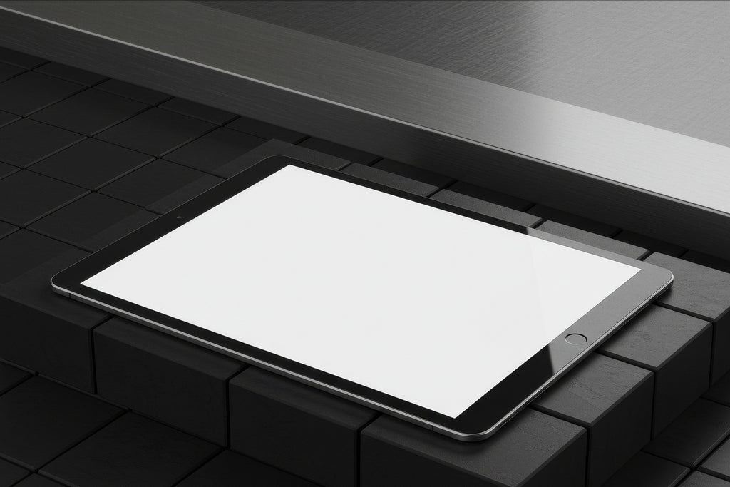 iPad Lying Flat on Dark Box Mockup