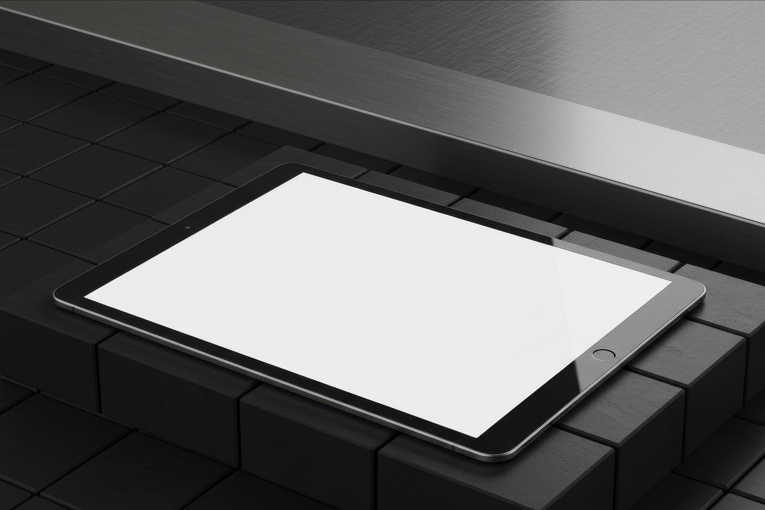 iPad Lying Flat on Dark Box Mockup