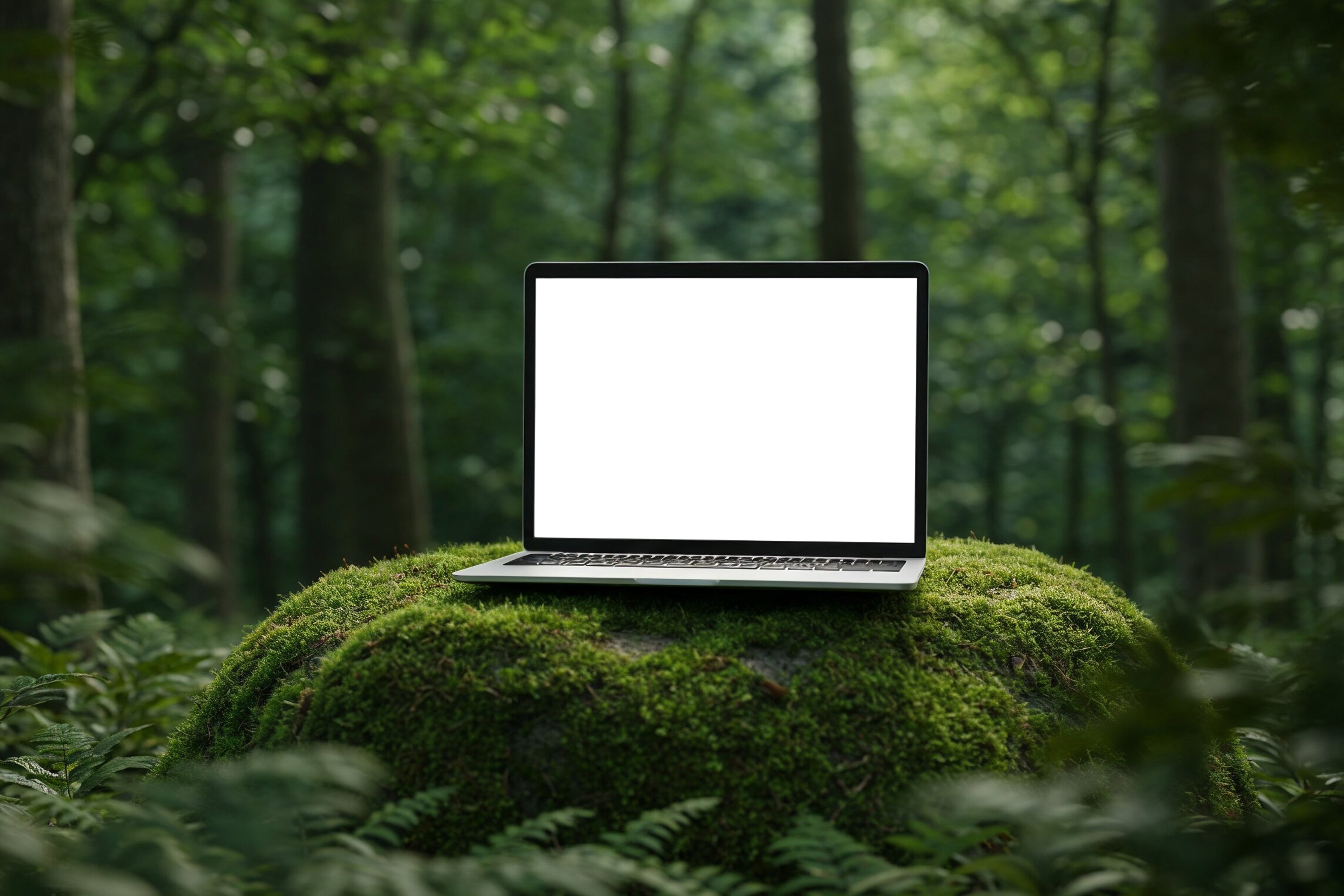 Free Laptop in Forest Mockup