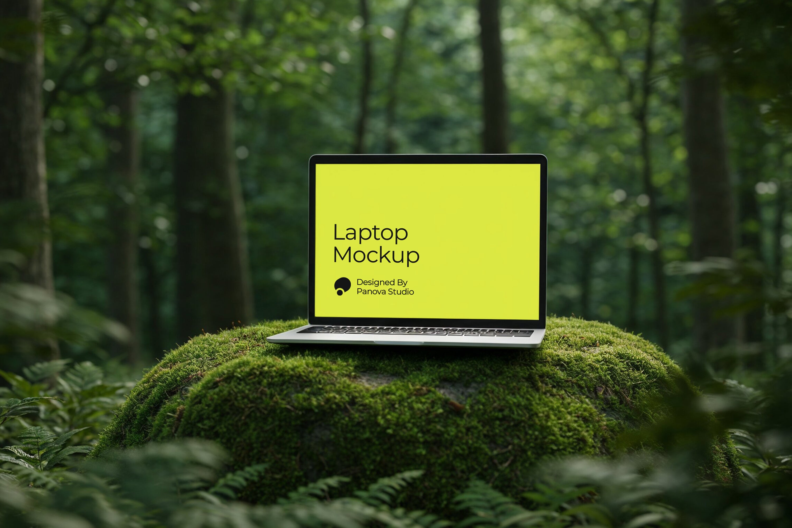 Free Laptop in Forest Mockup
