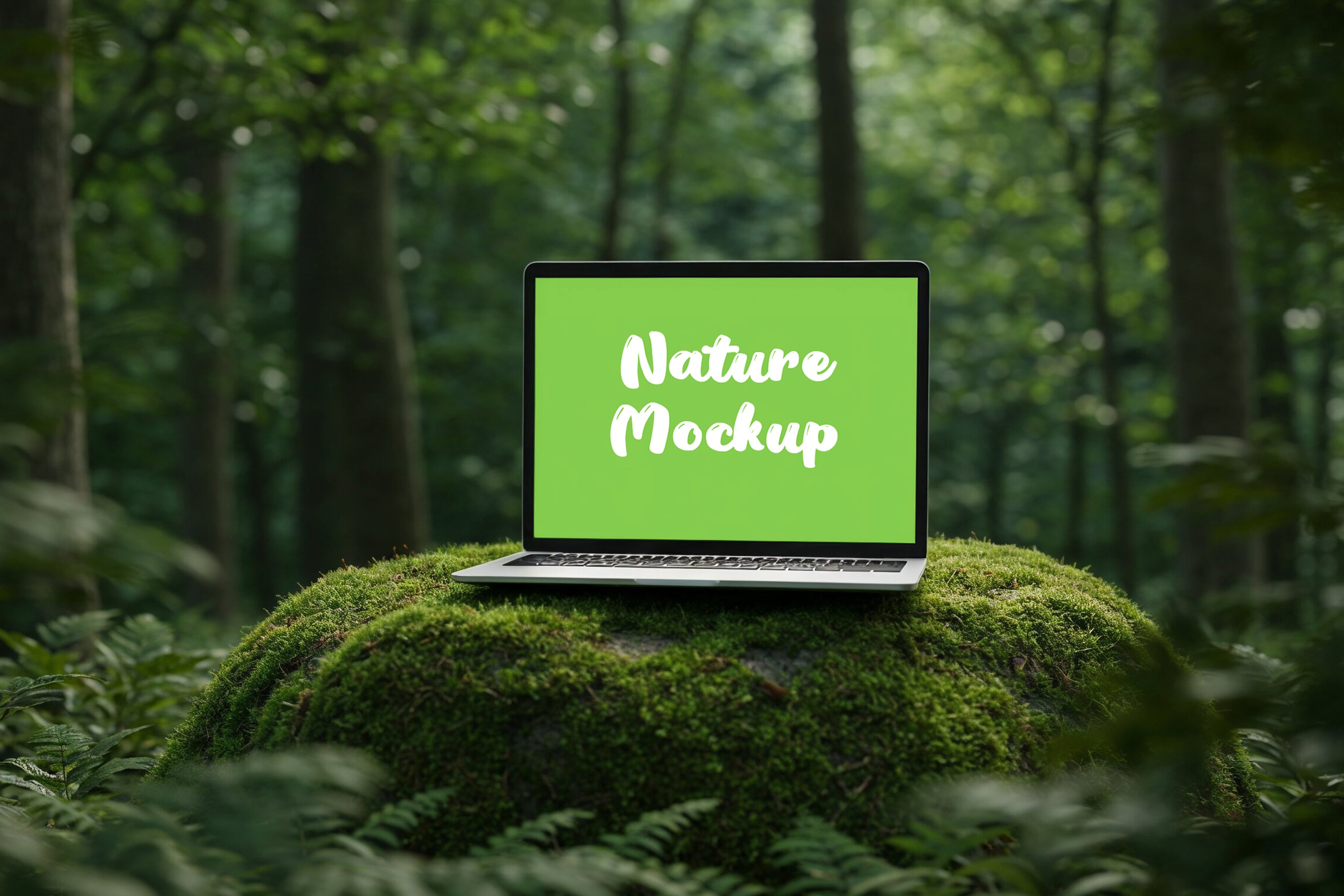 Free Laptop in Forest Mockup