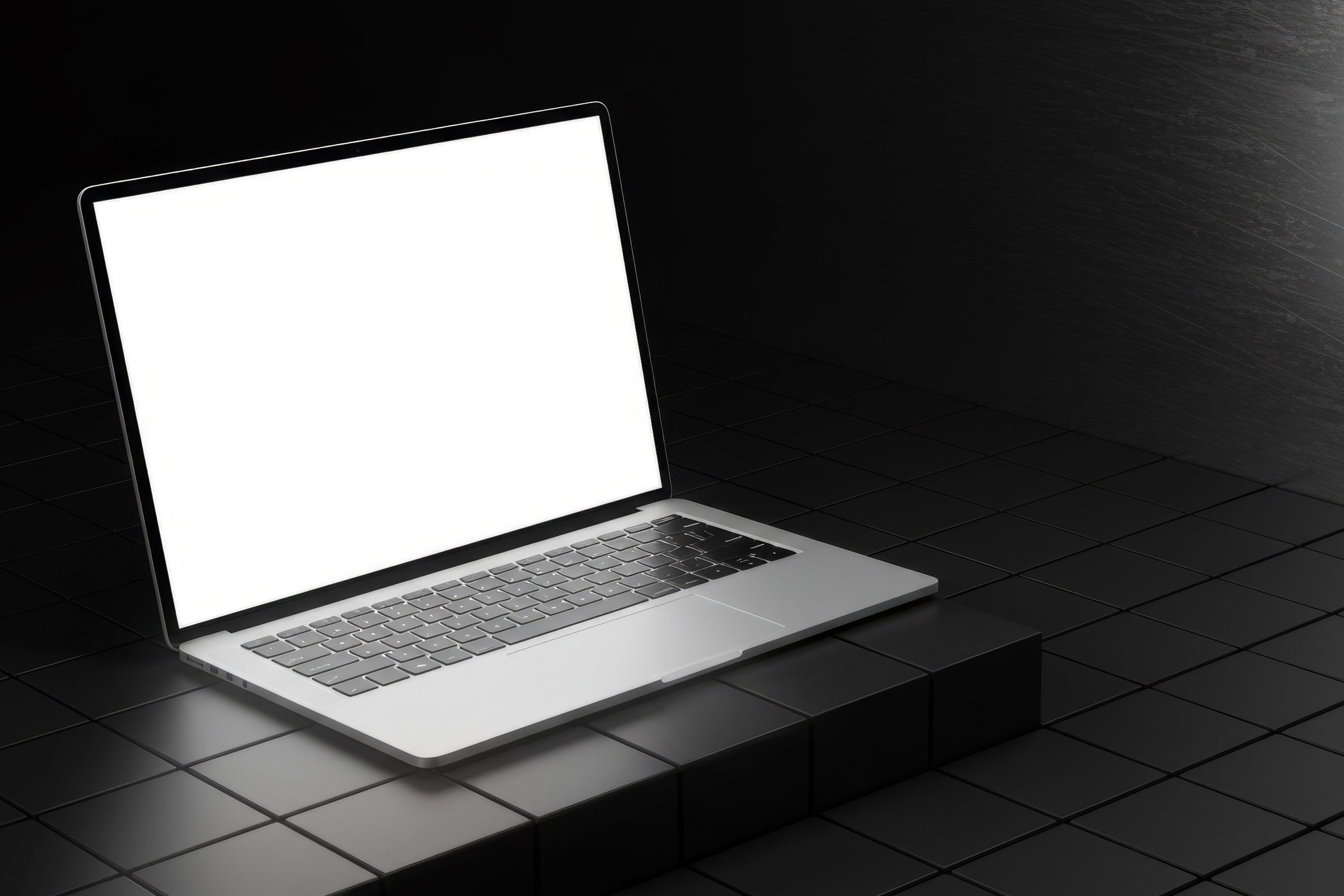 Free Side View of Laptop on Dark Box Mockup