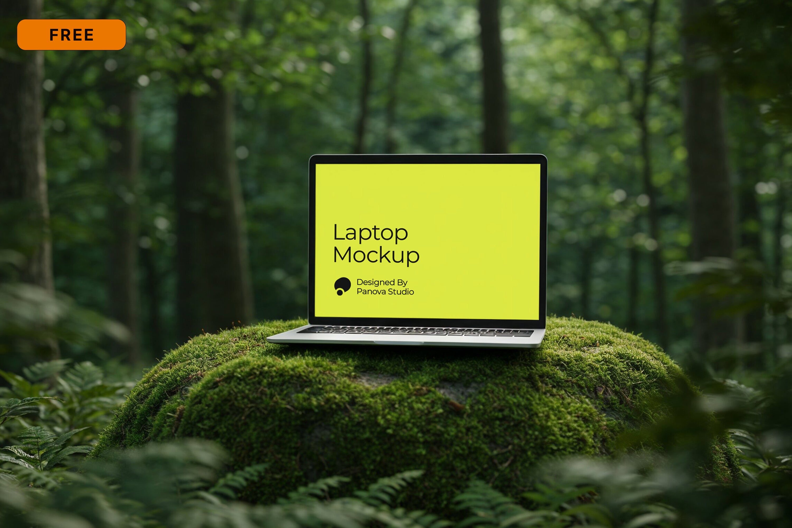 Free Laptop in Forest Mockup