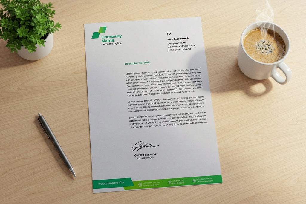 Free Letterhead on Office Desk Mockup