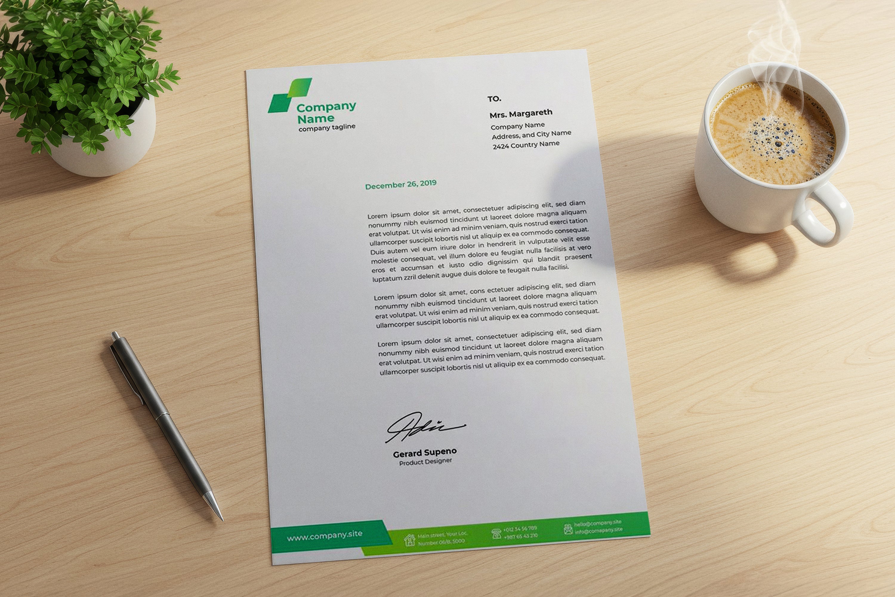Free Letterhead on Office Desk Mockup