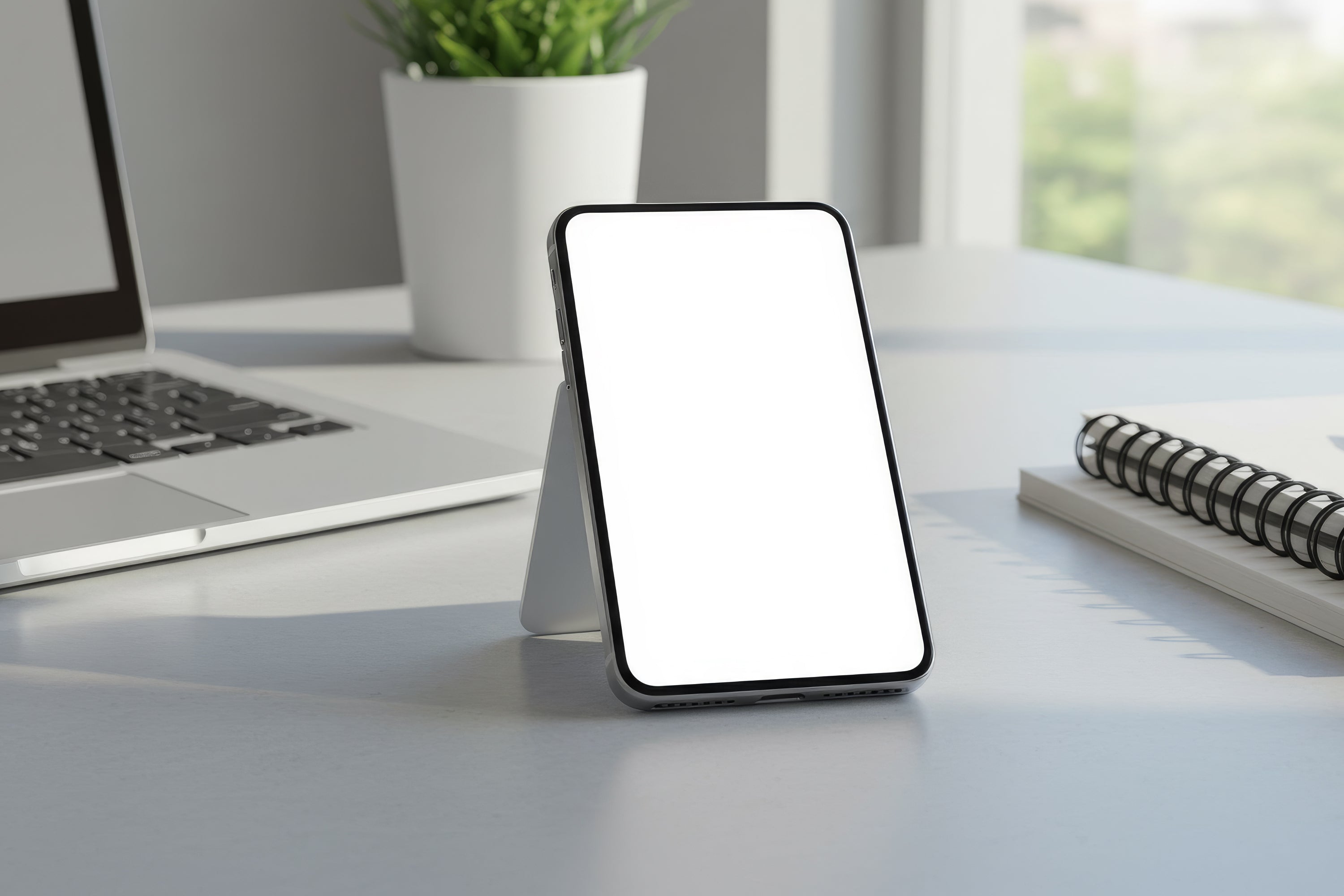 Free Smartphone on Office Desk Mockup