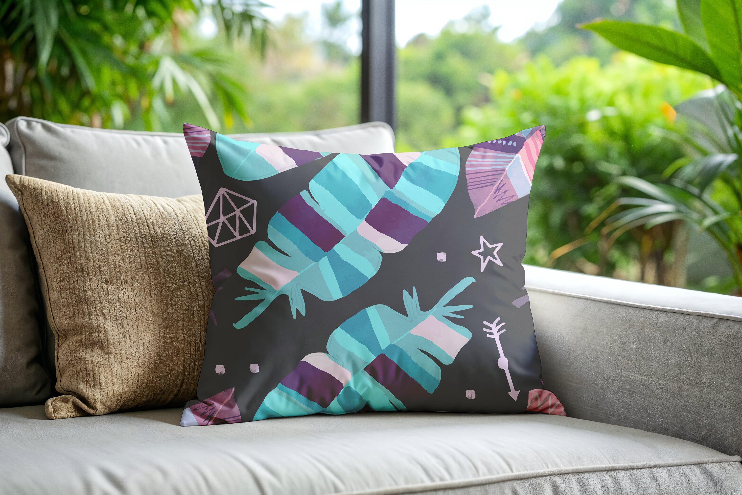 Free Pillow on Sofa Mockup