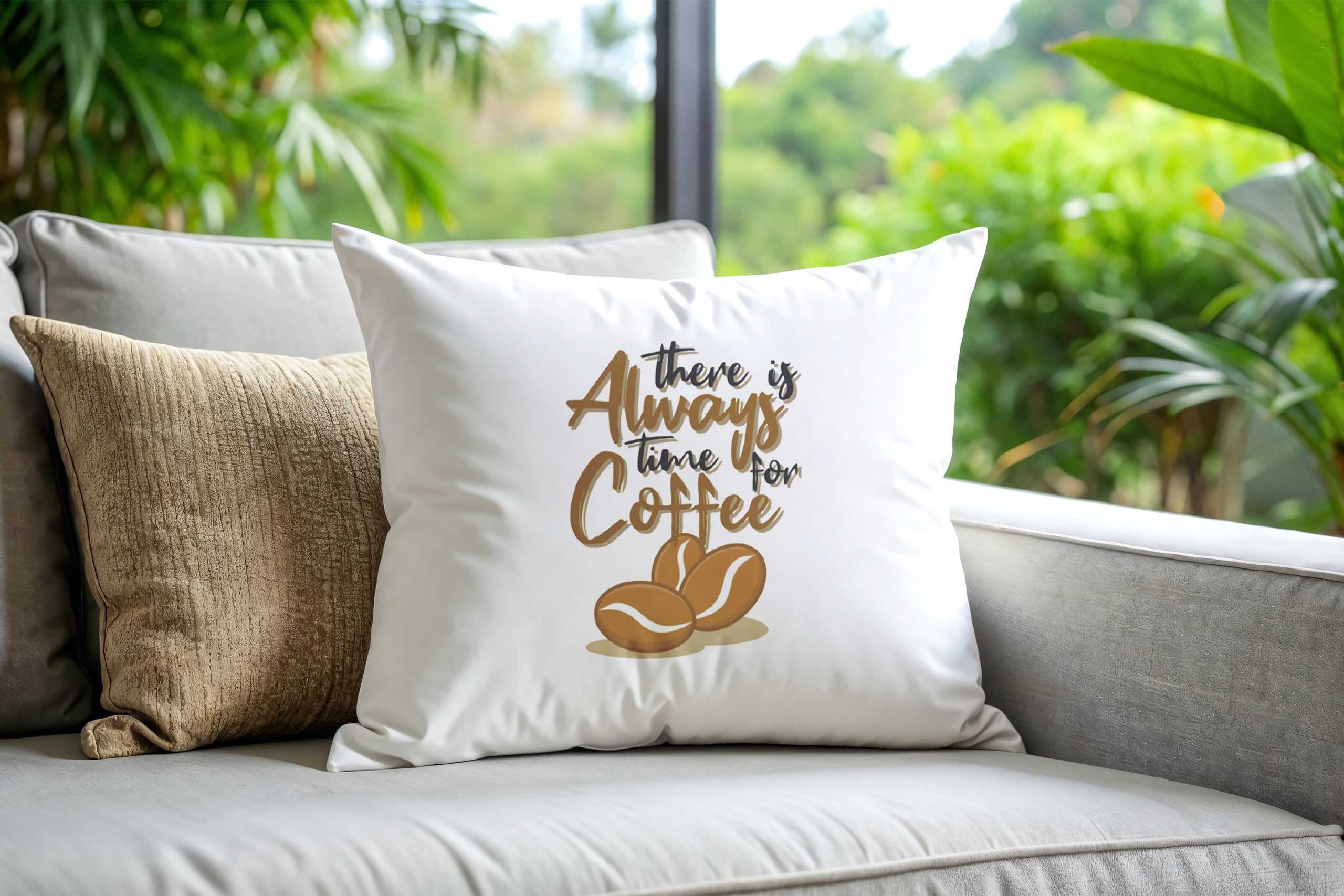 Free pillow on sofa mockup with floral pattern