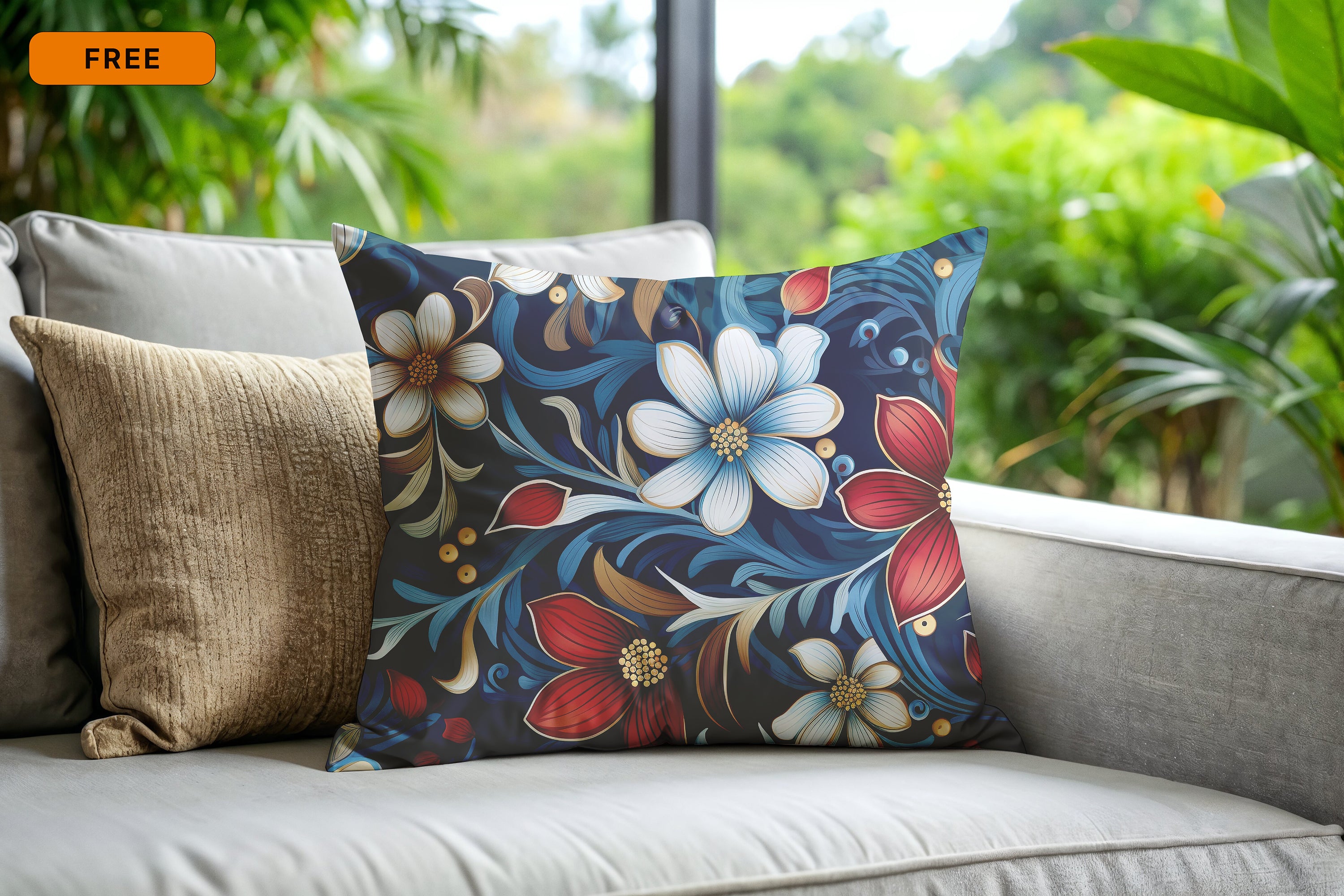 Free Pillow on Sofa Mockup