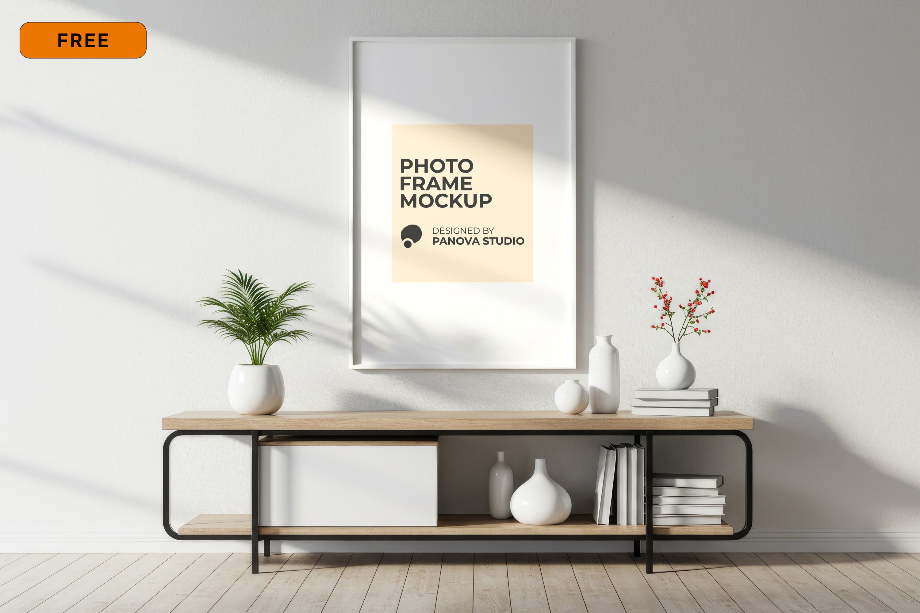 Free Poster Frame on Wall Mockup