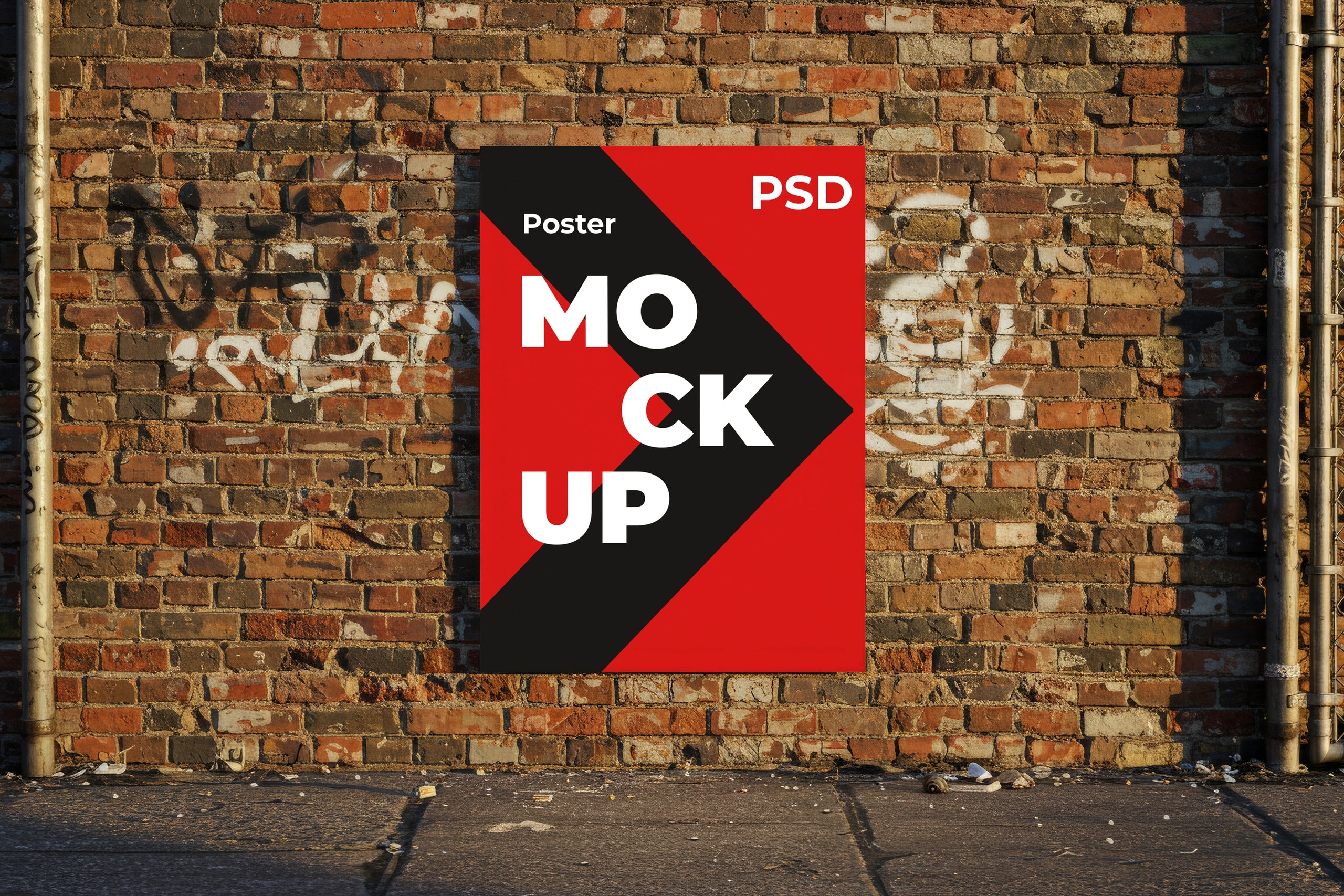 Free poster on graffiti wall mockup with urban brick texture