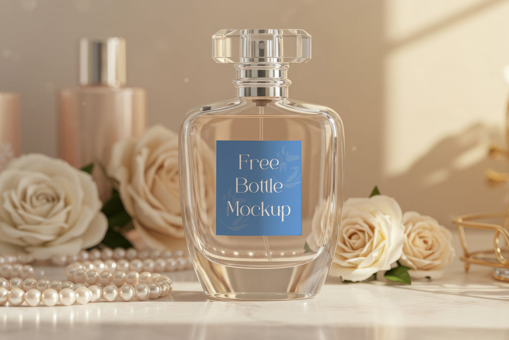 Free Perfume Bottle on Vanity Mockup