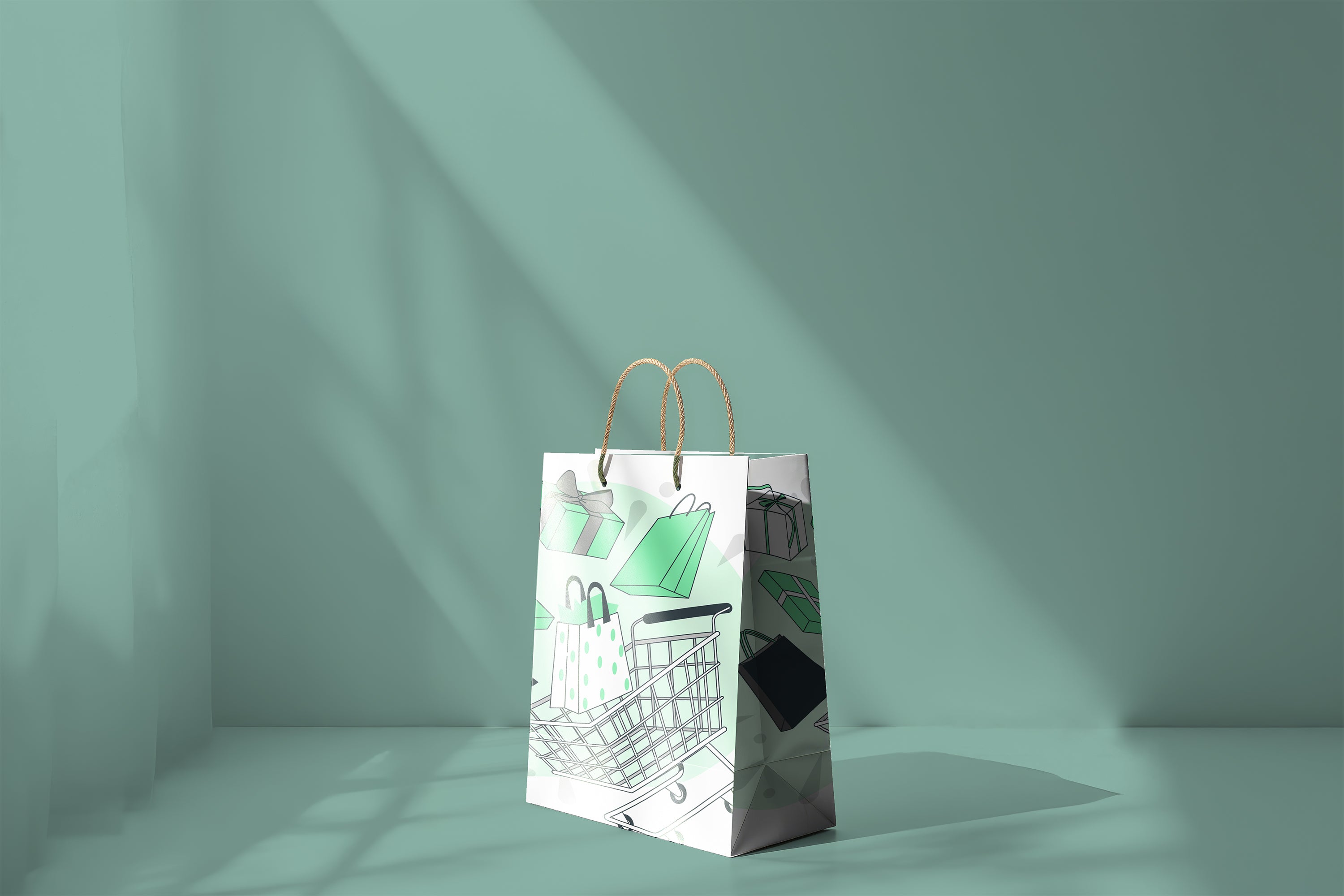 Free shopping bag mockup with studio window shadows