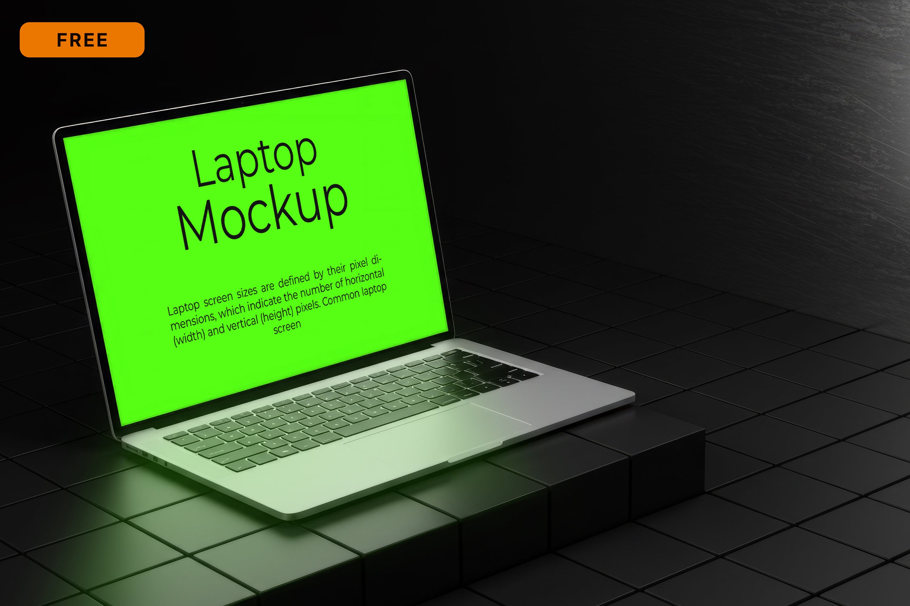 Free Side View of Laptop on Dark Box Mockup