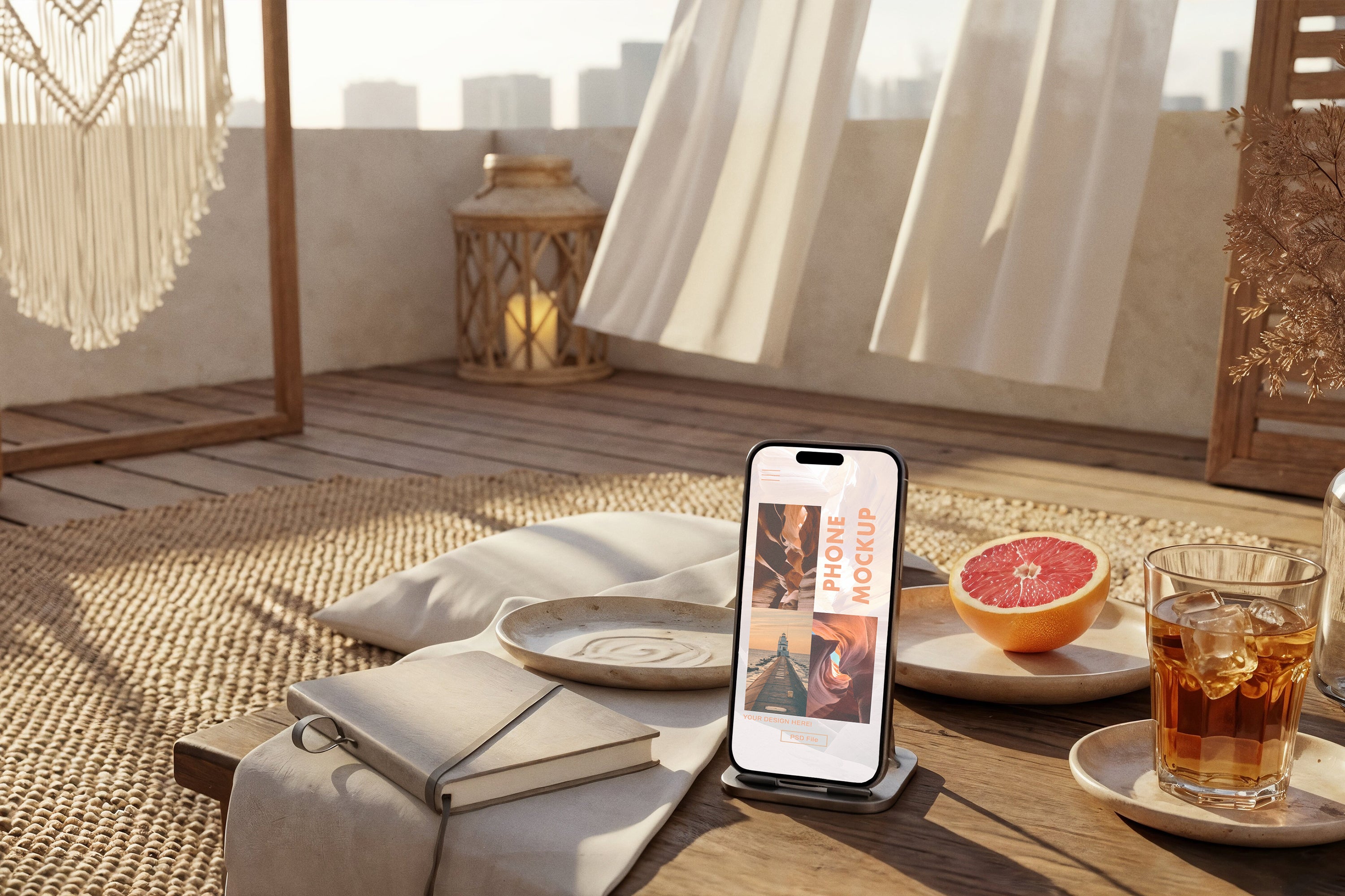 Premium Devices in Cozy Indoor Balcony Lounge Mockups